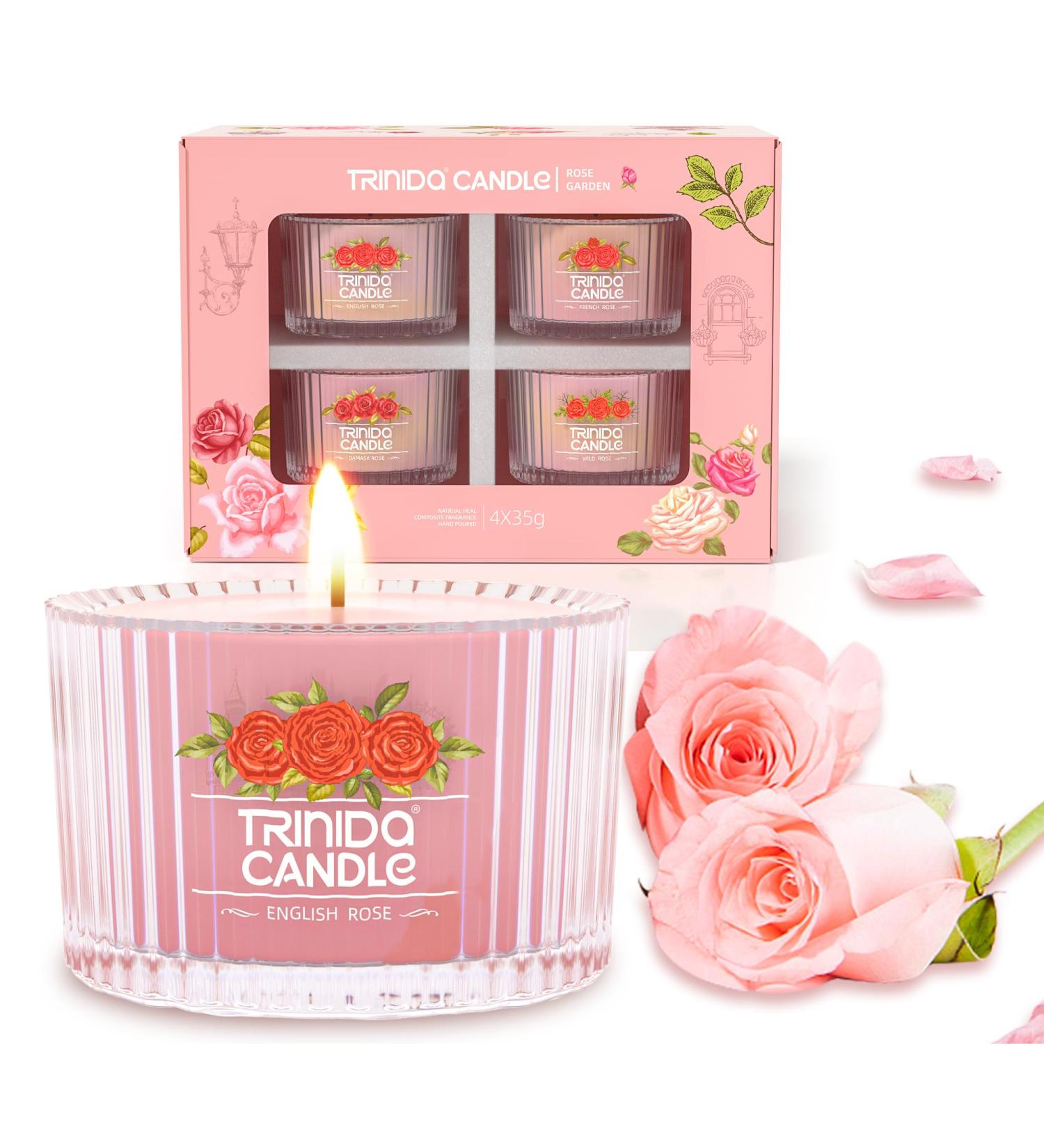 TRINIDa Rose Garden Collection Scented Candles Gift Set for Emotional Relaxation - 4 Pink Votive Candles - Buy Online on GoSupps.com