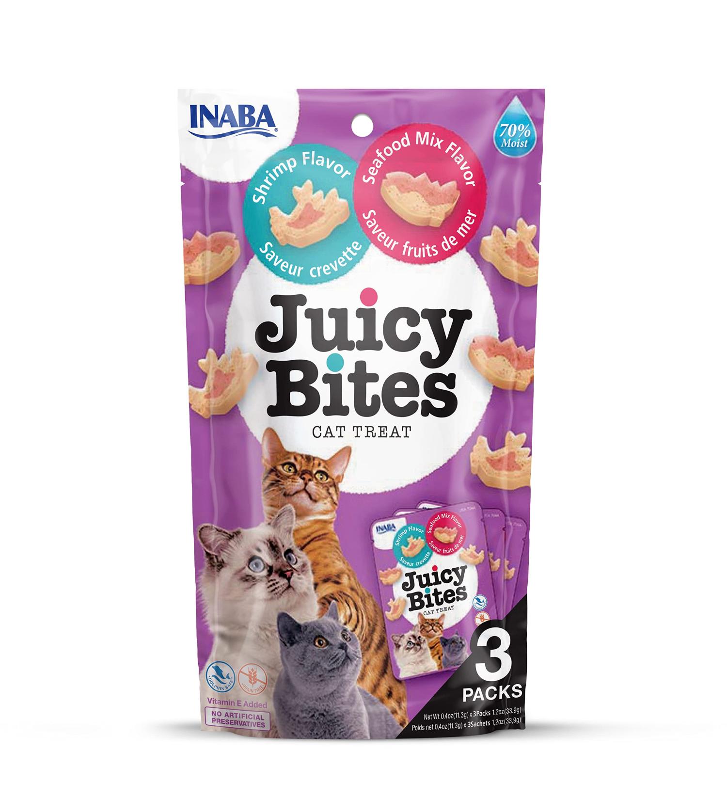 Juicy Bites by INABA Cat Treat - Shrimp & Seafood Mix Flavour 6 Pack (198g total) / Soft & Moist Cat Treat Delicious & Healthy Snack for Cats Hand Feeding Nibbles Natural Grain Free Shrimp & Seafood Mix 11 g (Pack of 18) - Buy Online on GoSupps.com