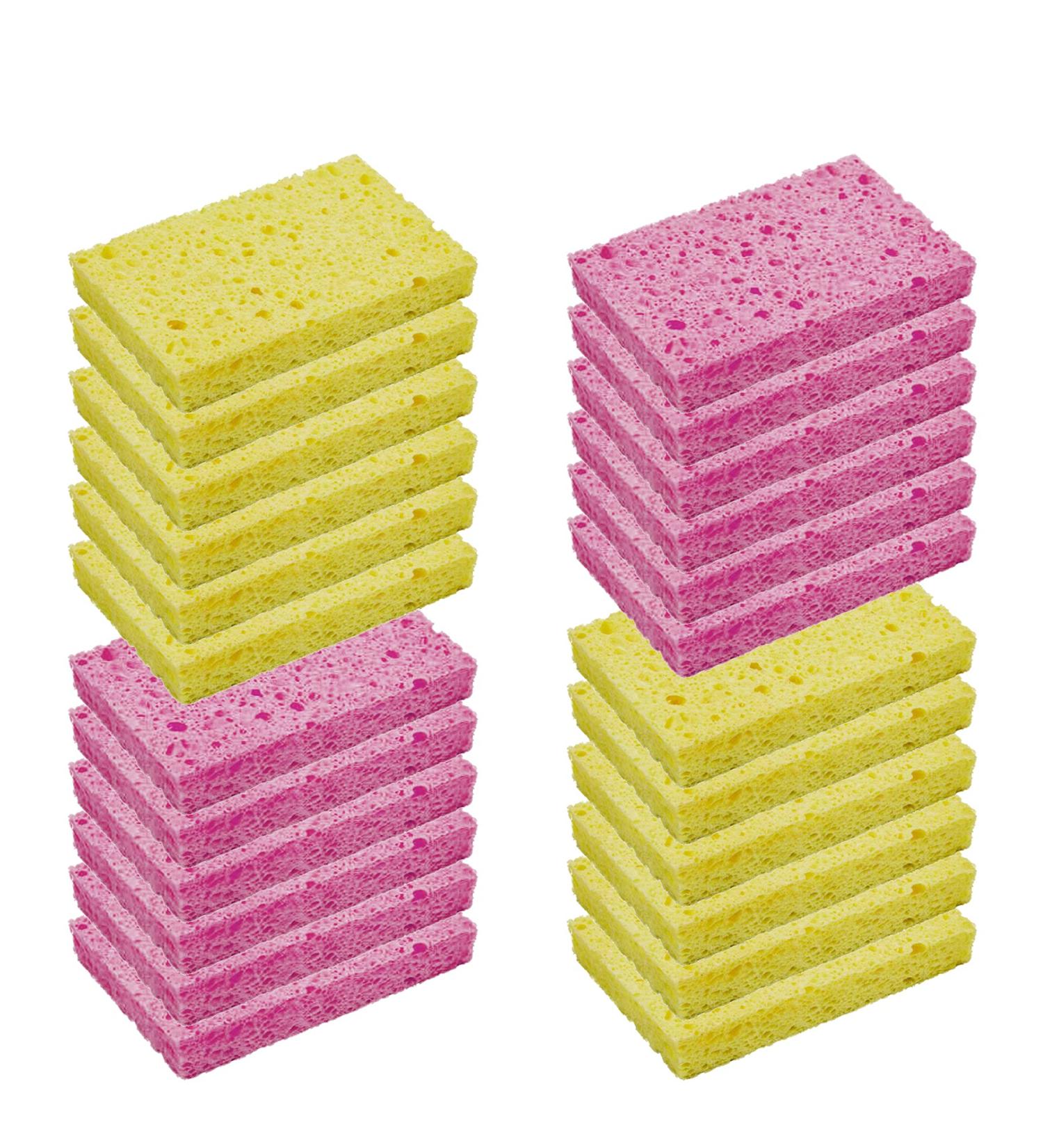 CELOX Large Eco-Friendly Cellulose Kitchen Sponges - 24 Pack Super Absorbent Cleaning Sponges for Dishes - DIY Kids Sponges in Pink-yellow (4.5 x 2.8 x 0.6) - Buy Online on GoSupps.com