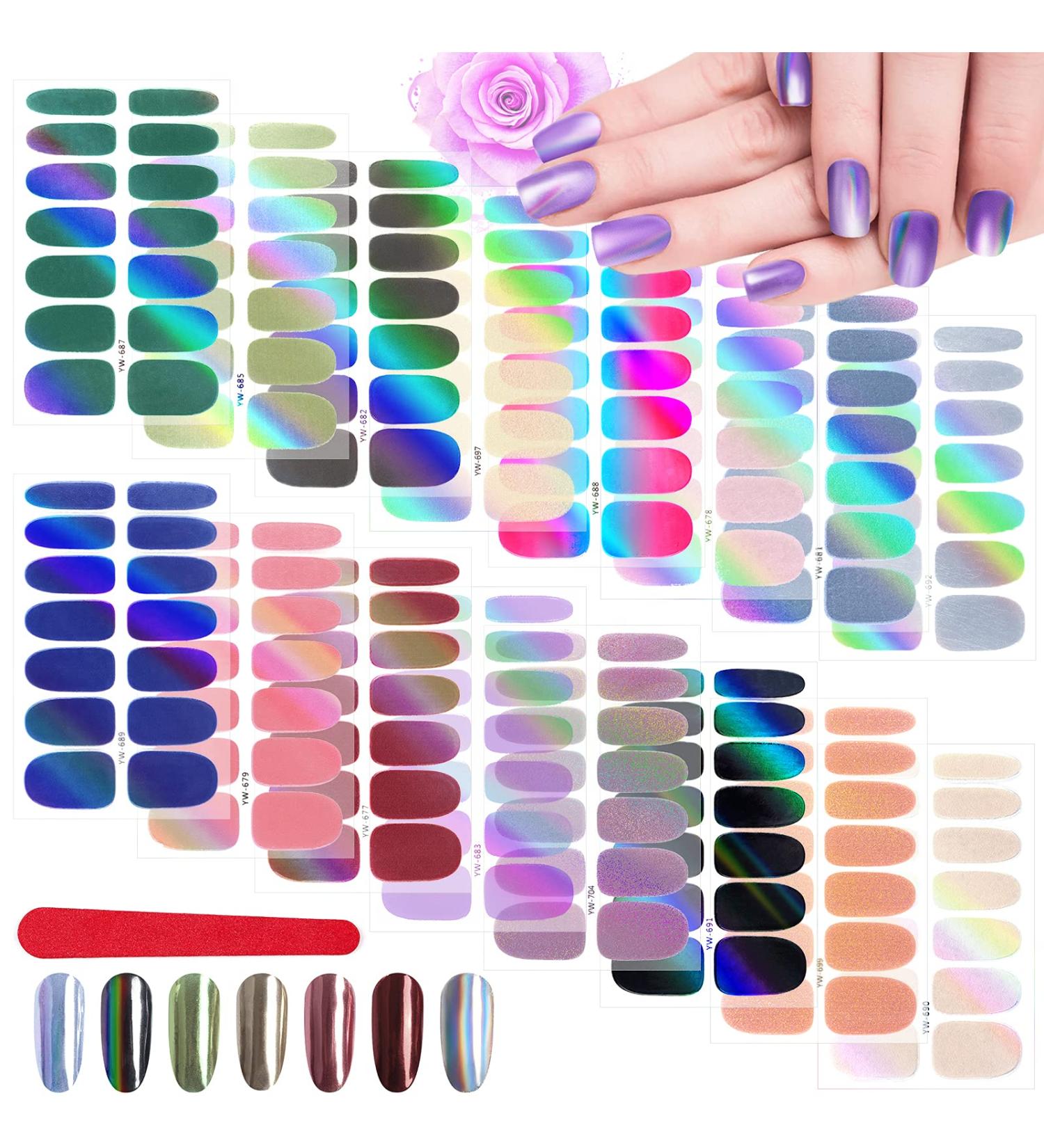 TOROKOM Holographic Nail Polish Strips - 16 Sheet Full Wrap Gel Sticker for Women & Girls | Self-Adhesive Nail Wraps with File - Buy Online on GoSupps.com