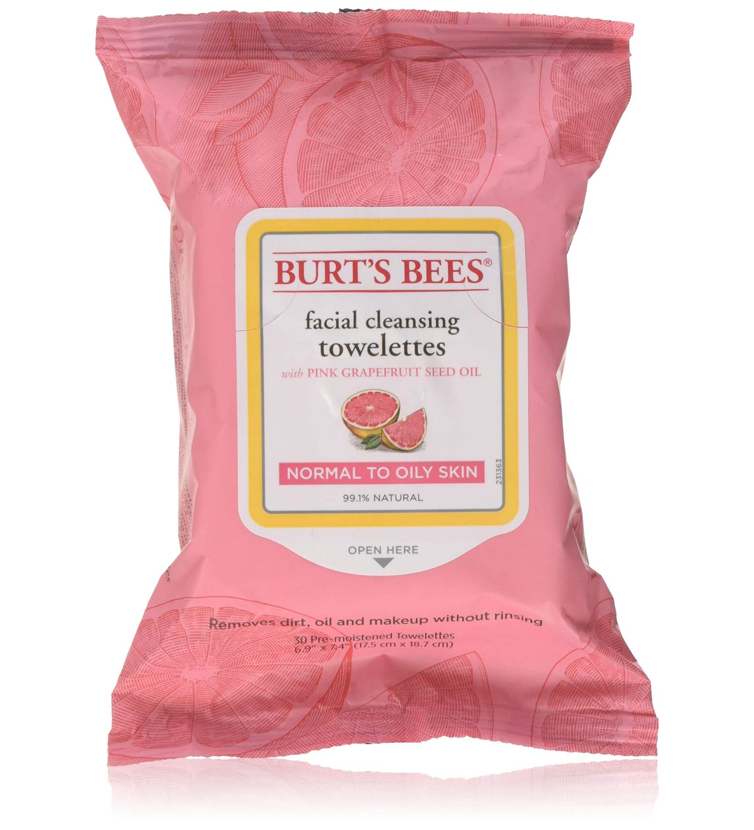 Burt's Bees Facial Cleansing Towelettes Pink Grapefruit 30 ea (Pack of 2)