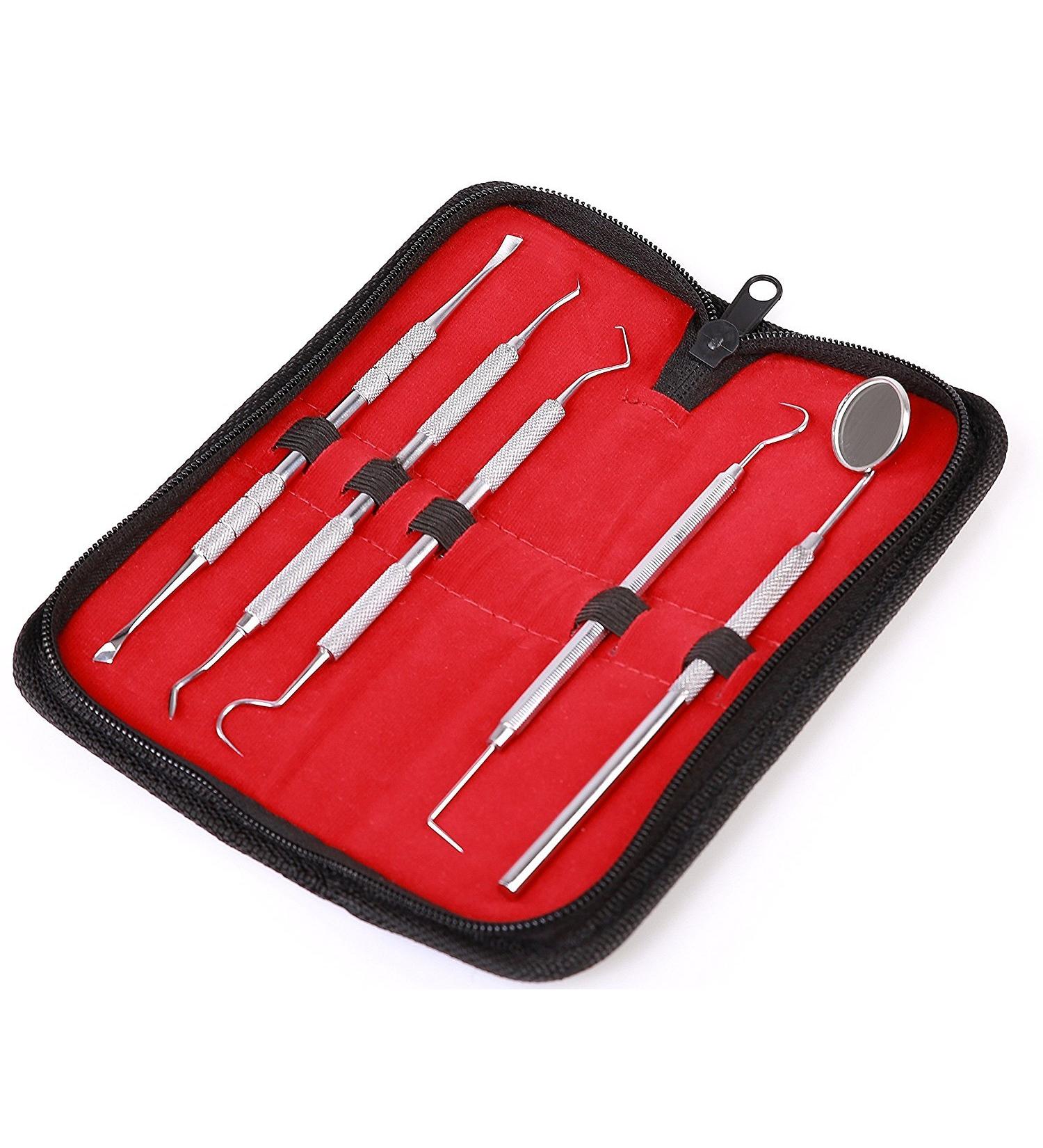 5er Dental Oral Care Set - High-Quality Stainless Steel Tooth Cleaning & Tartar Remover | Dental Probe Mouth Mirror & Scaler by Heavysun - Buy Online on GoSupps.com