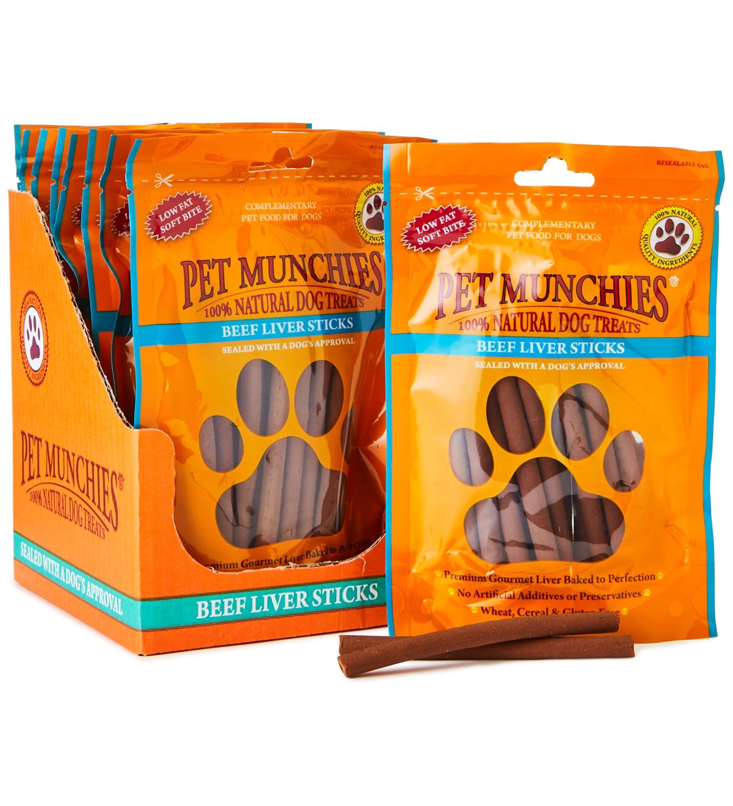 Pet Munchies 100% Natural Beef Liver Stick Dog Treats 90g 8 Pack - Buy Online on GoSupps.com