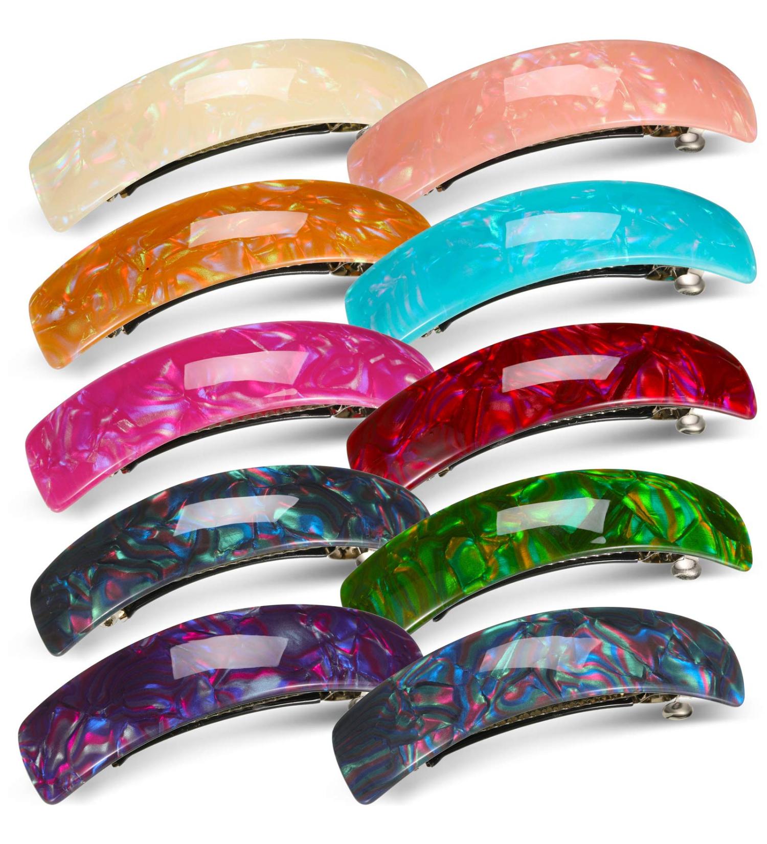 10 Classic Retro Acrylic Hair Clips - Large Rectangular French Automatic Hair Clips for Women & Girls - Ideal for Thick & Medium Hair (Mixed Colors) - Buy Online on GoSupps.com