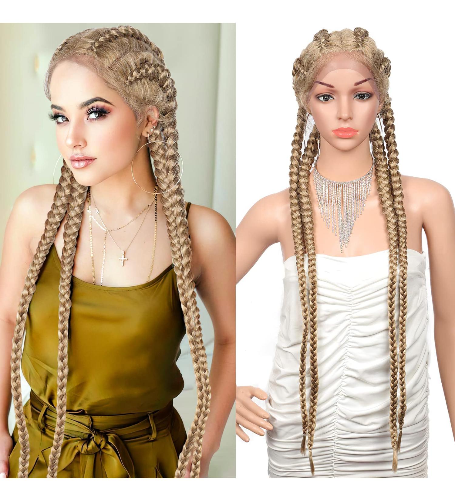 Brinbea 35 Lace Front Braided Wig for Black Women | 360 Dutch Cornrow Braids with Baby Hair | Large Box Braided Wig in Blonde - Buy Online on GoSupps.com