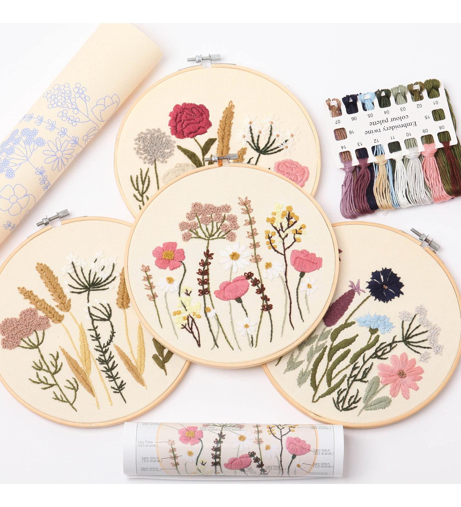REEWISLY Embroidery Kit for Beginners - 4 Sets, Cross Stitch DIY with Hoops, Plants Flowers Patterns and Threads - Easy Learning for Beginners | Kit S366 - Buy Online on GoSupps.com
