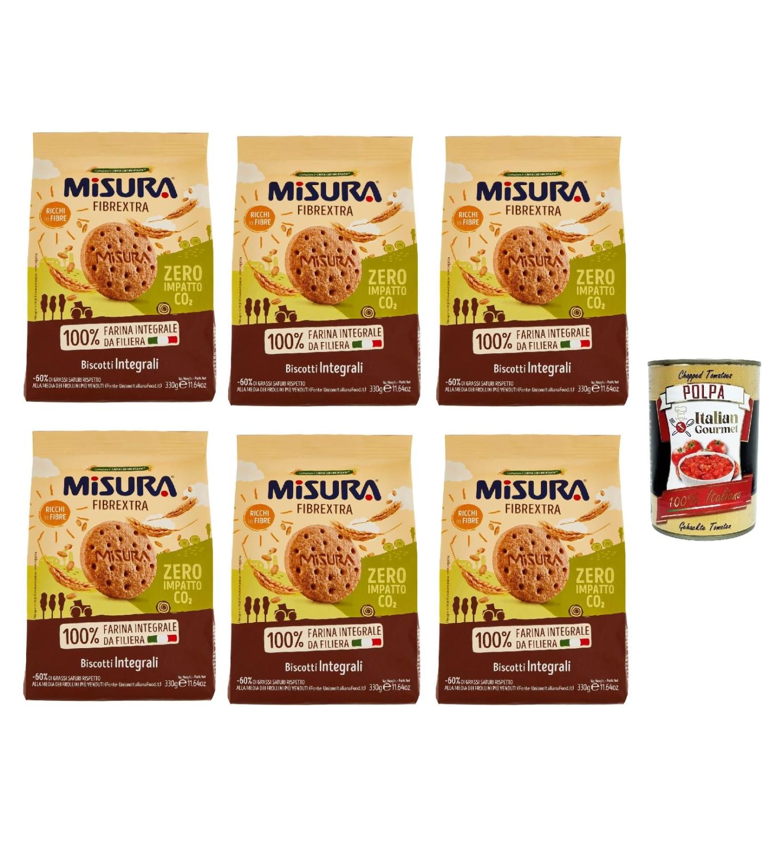  Italian Gourmet E.R. Misura Fibrextra Whole Wheat Biscuits Pack of 6 100% Whole Wheat Flour High in Fiber Cookies 330g + Italian Gourmet Polpa 400g - Buy Online on GoSupps.com