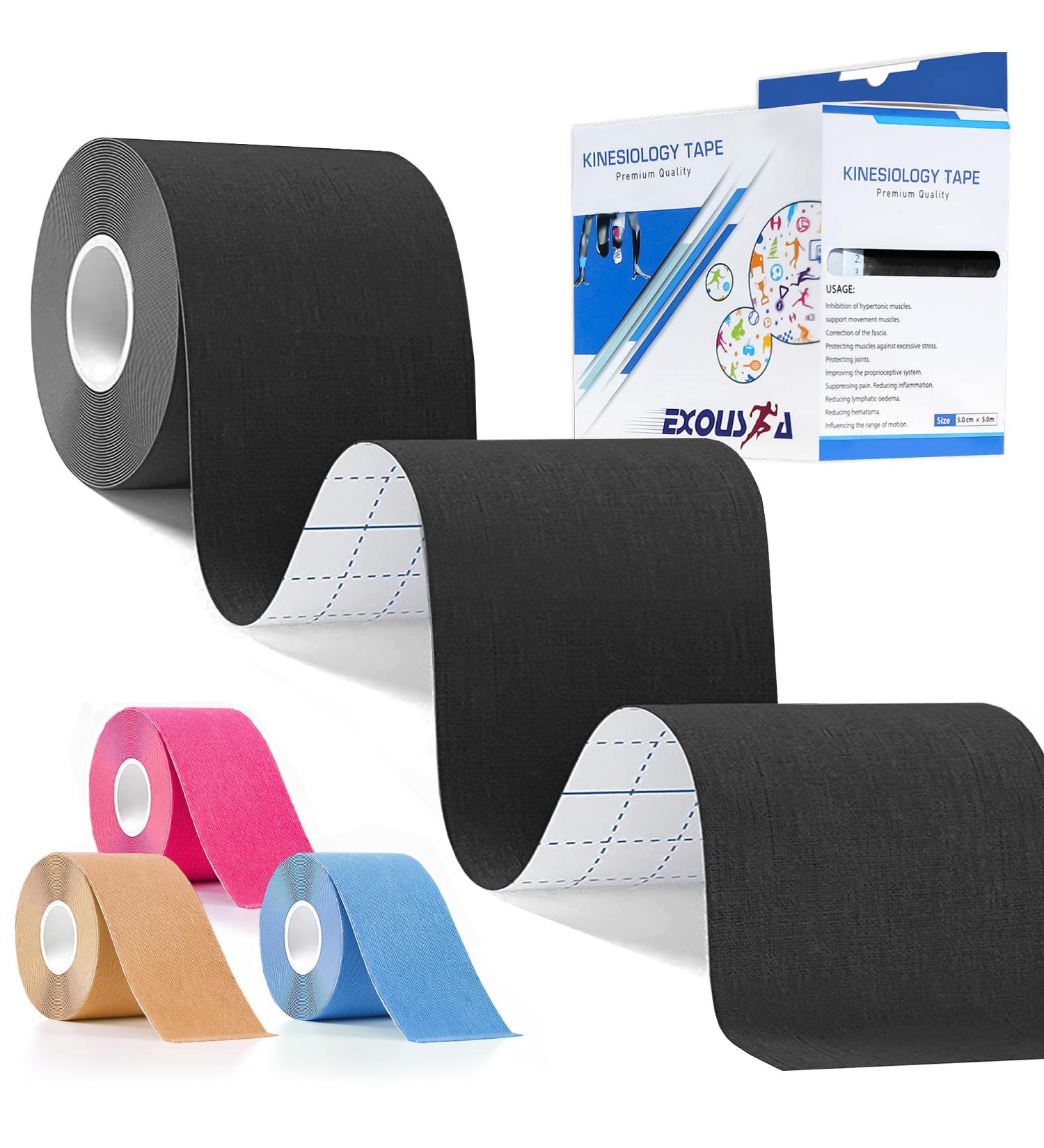 16.4 ft Uncut Kinesiology Tape for Sports & Injury Relief - Water Resistant Physio Tape for Shoulders, Knees, Ankles - Black - Buy Online on GoSupps.com