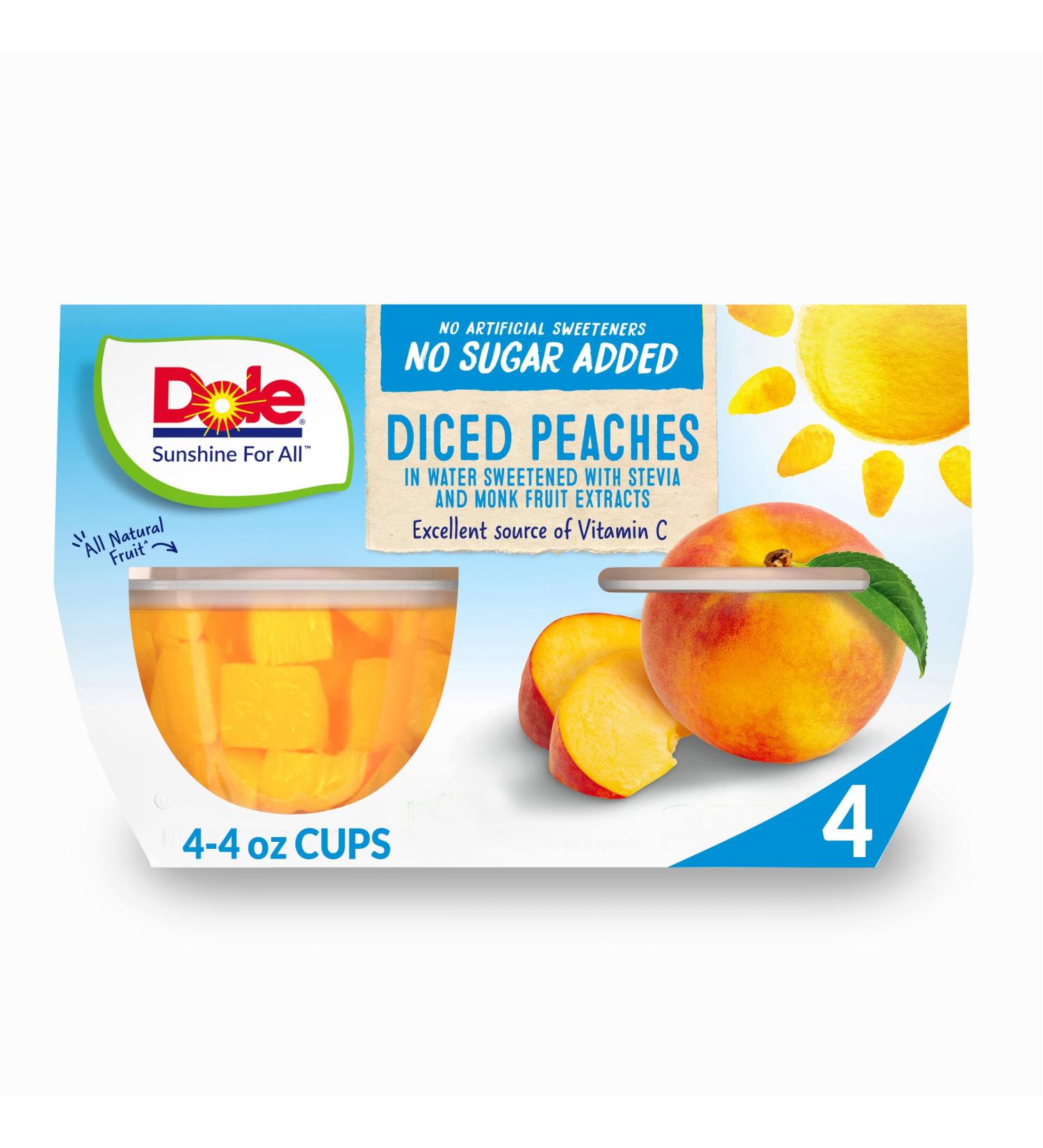 Dole Fruit Bowls Diced Peaches No Sugar Added, Gluten Free Healthy Snack, 16 Ounce - Pack of 4 - Buy Online on GoSupps.com