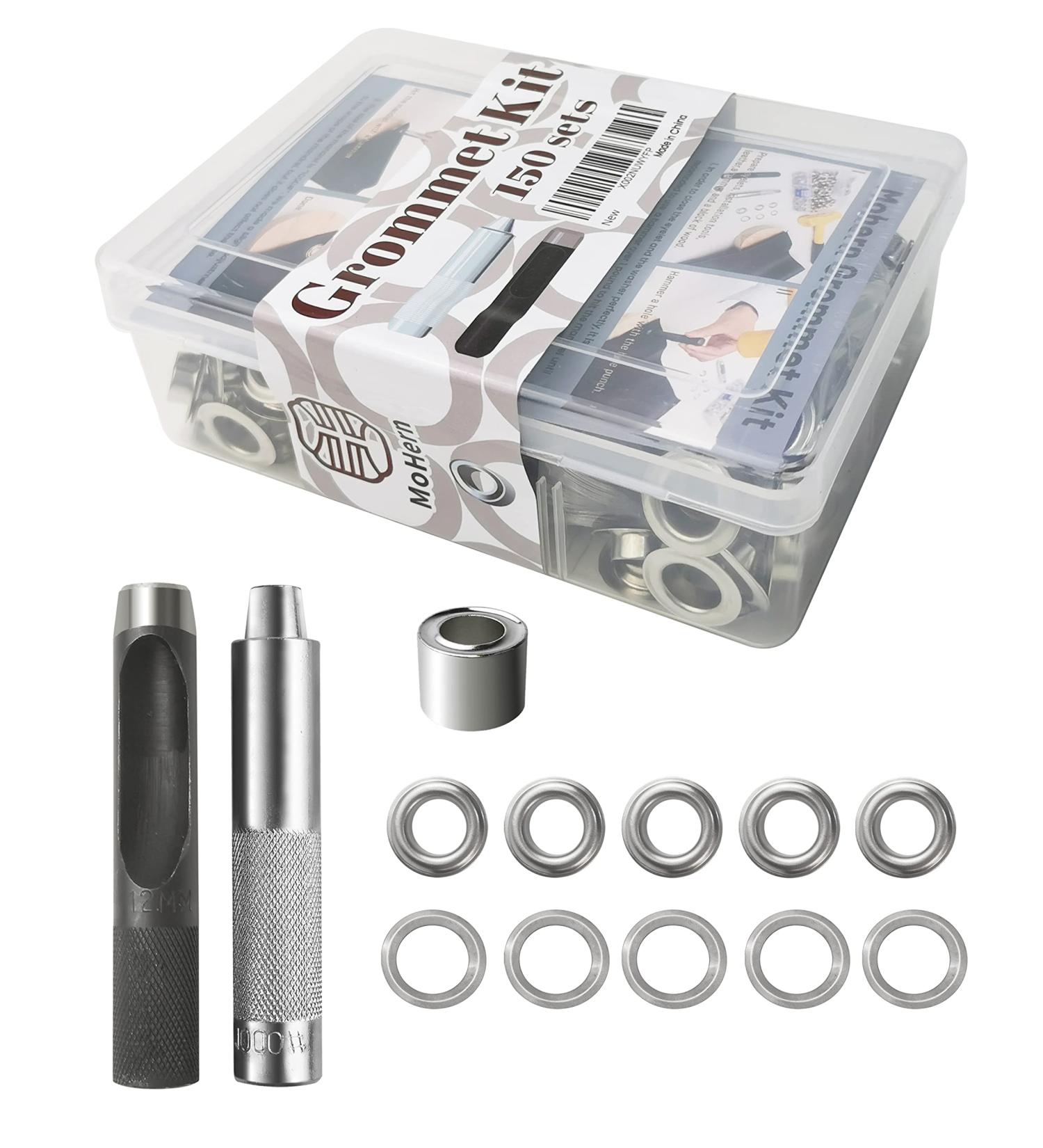 Grommet Tool Kit 1/2 Inch 150 Sets Eyelets and Grommets and 3 Pieces Installation Metal Grommet Kit with Storage Case by MoHern - Buy Online on GoSupps.com