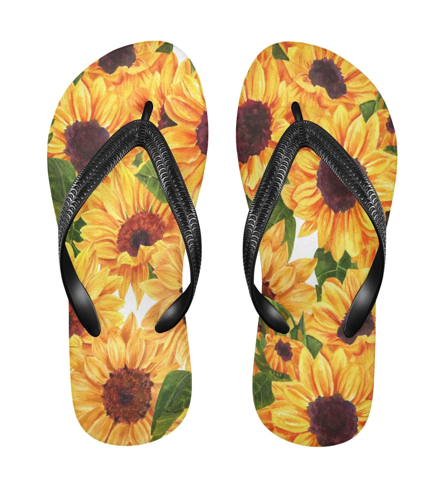 Buy Mnsruu Sunflower Oil Painting Flip Flops & Slippers for Men & Women | Perfect for Home Spa Travel - International Shipping Available - Buy Online on GoSupps.com