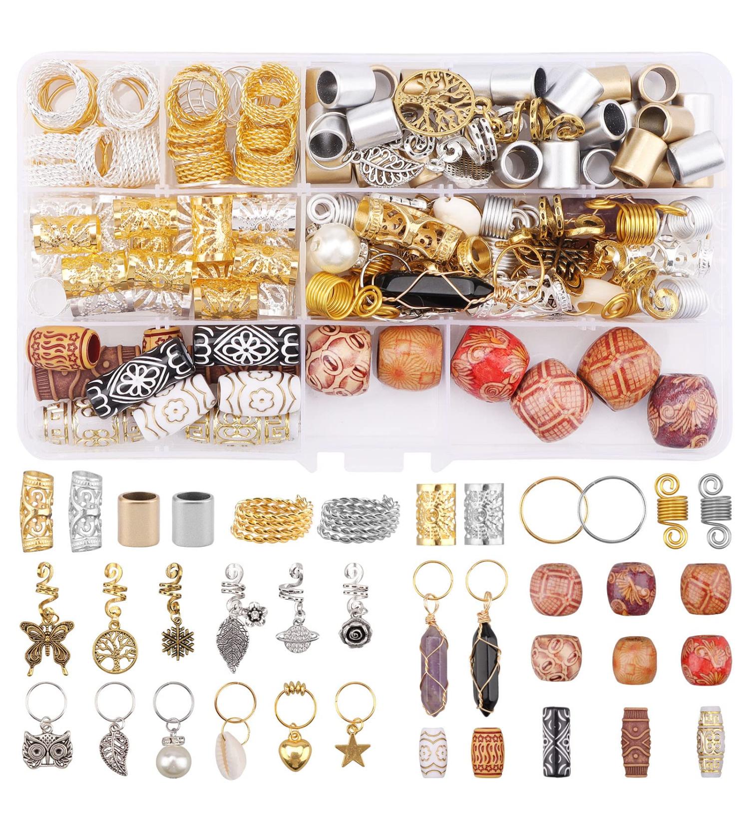 EBANKU 184PCS Dreadlock Hair Jewelry Set - Charms, Beads, Clips for Braids - Women's Crystal & Gold Accessories - Buy Online on GoSupps.com