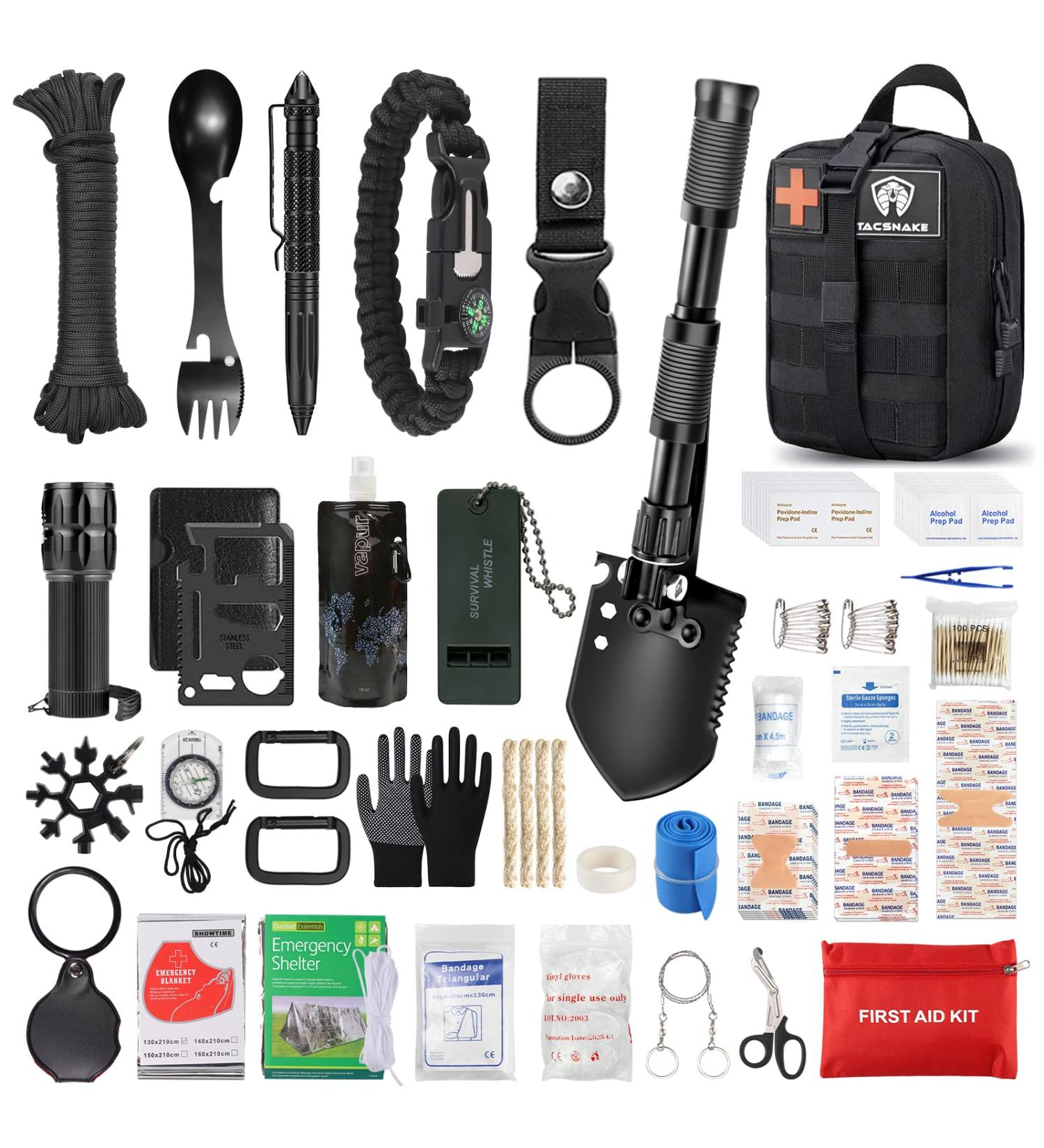 203PCS Emergency Survival Kit & First Aid Multi-Tool Gear with Molle Pouch - Ideal Gifts for Dad Men, Camping, Hiking, Outdoor Emergencies in Black - Buy Online on GoSupps.com