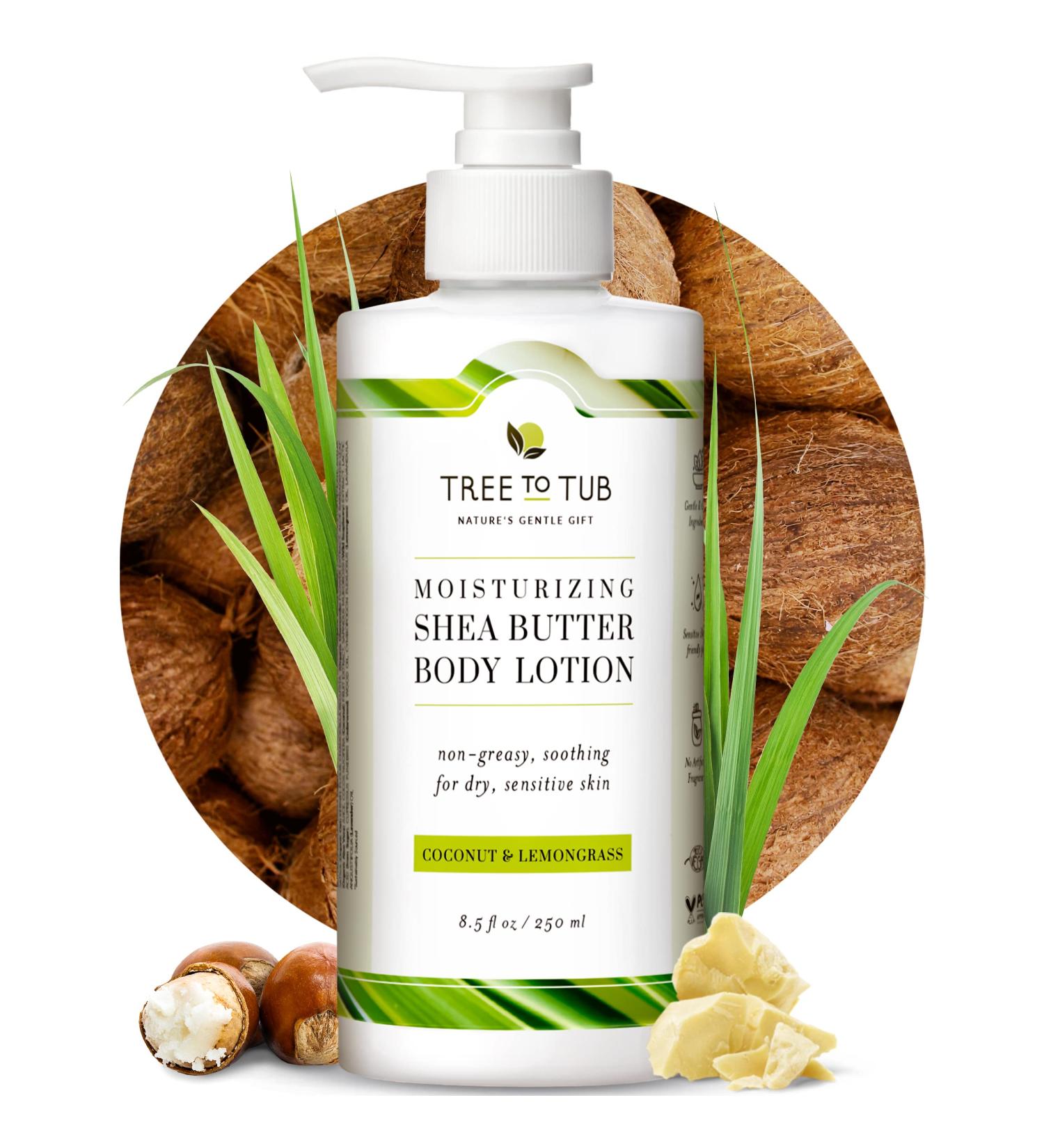 Tree to Tub Cocoa Butter Lotion for Sensitive Skin - Shea Butter Moisturizer for Dry Skin - Lemongrass Coconut Body Cream with Aloe Vera & Oatmeal - 8.5 fl oz - Buy Online on GoSupps.com