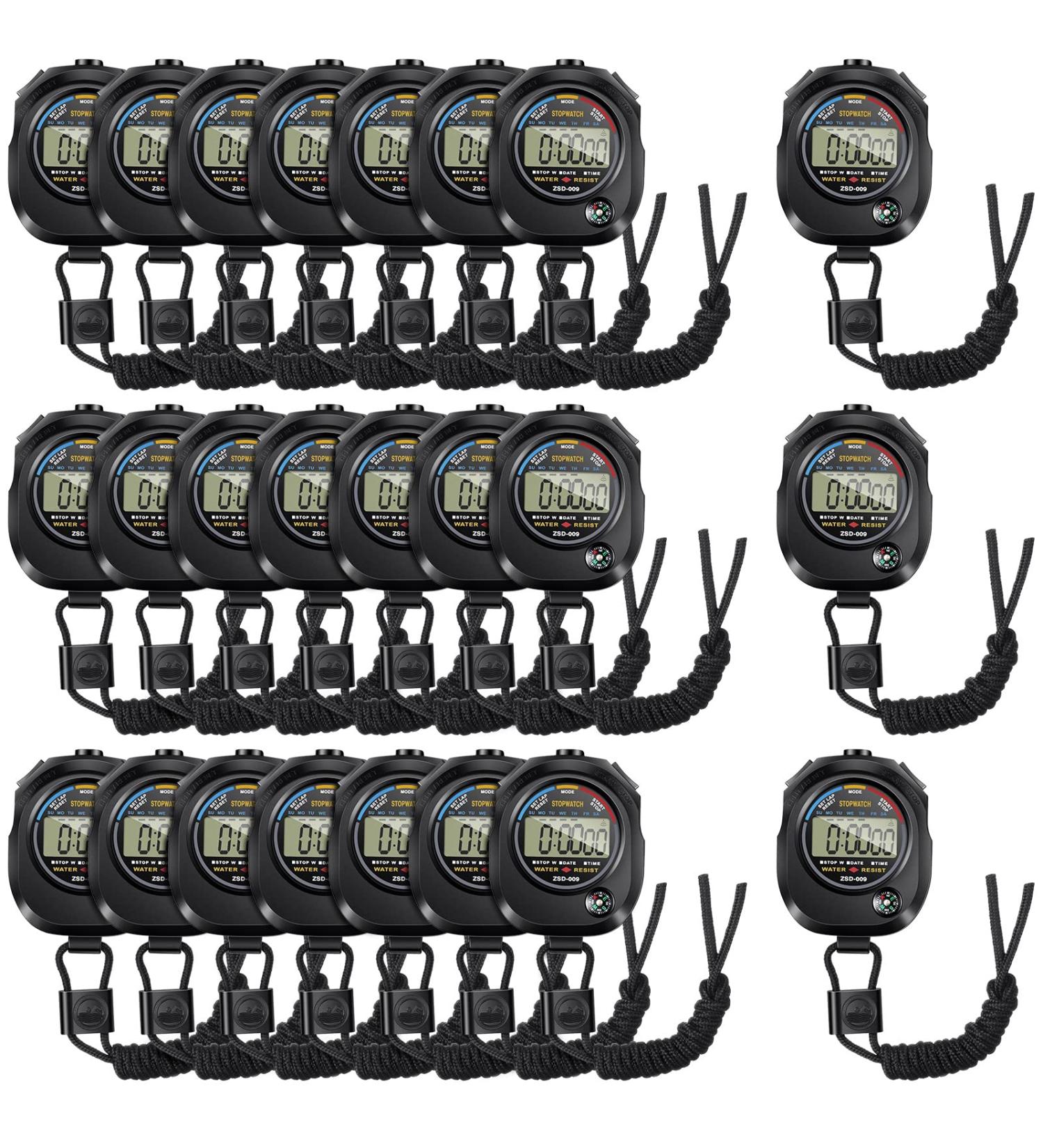 Flutesan 24 Pack Stopwatch Timers for Coaches & Referees - Large LCD Screen with Time Calendar Clock - Buy Online on GoSupps.com