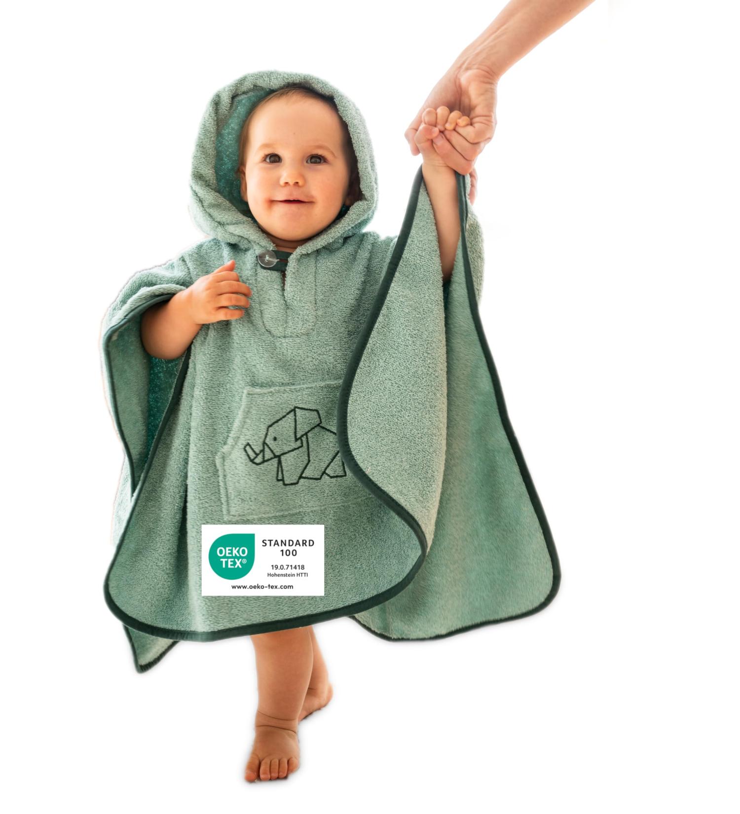 ULLENBOOM Sage Green Bath Poncho for Kids & Babies - 100% Cotton Oeko-Tex Certified Made in EU | Ideal as Bath Towel & Robe (1-3 Years) - Buy Online on GoSupps.com