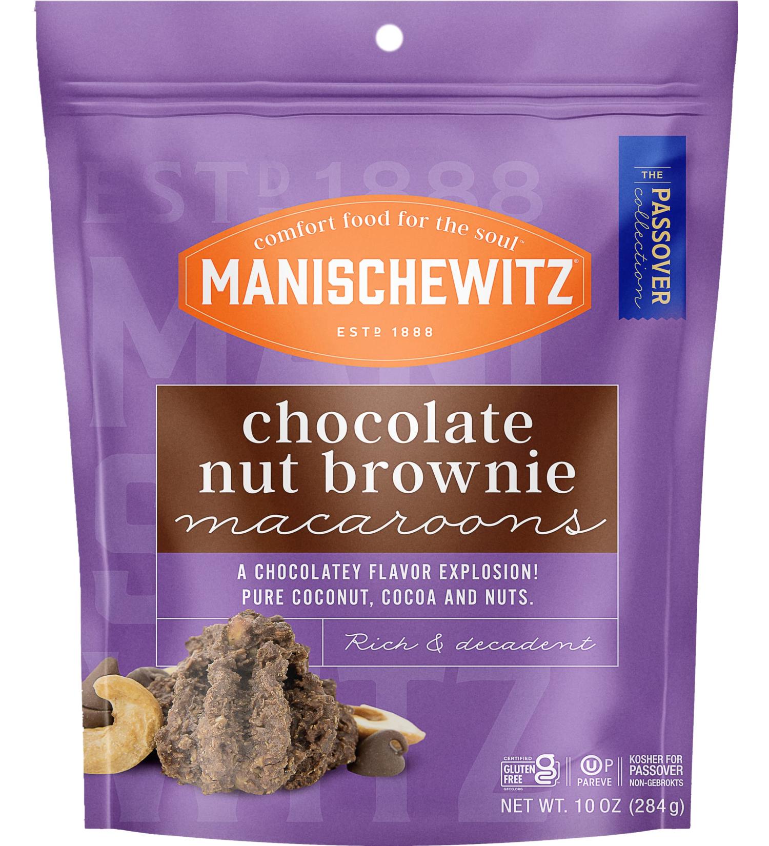 Manischewitz Chocolate Nut Brownie Macaroons 10oz | Dairy Free, Gluten Free, Kosher | Passover-Friendly - Buy Online on GoSupps.com