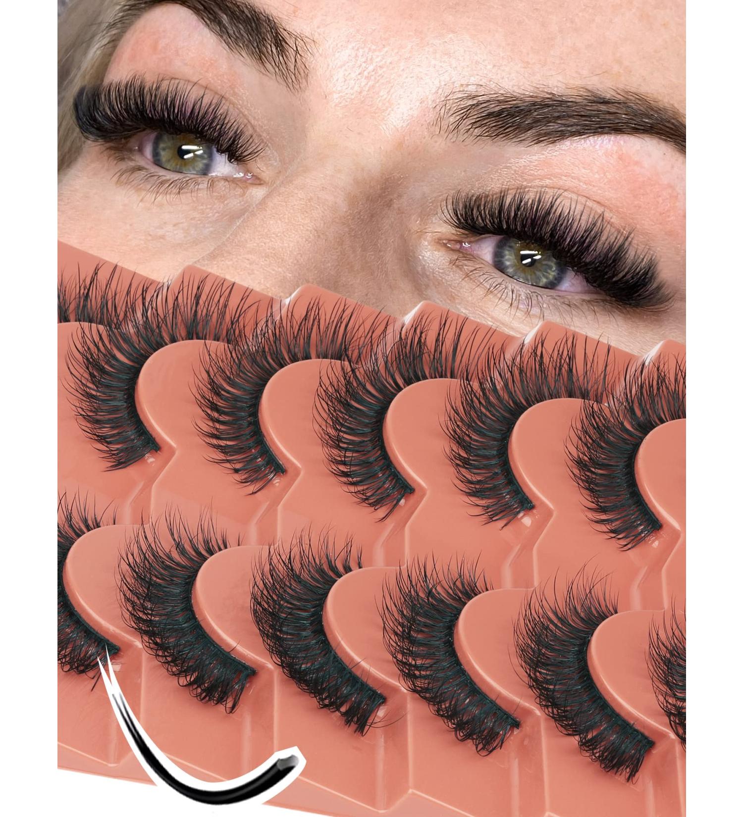 Goddenus I-Spiky Natural Mink Fluffy Wispy Cat Eye Lashes 16mm - 7 Pairs CC Curl Flat Short Strip Eyelashes for Extension-Like Look - Buy Online on GoSupps.com