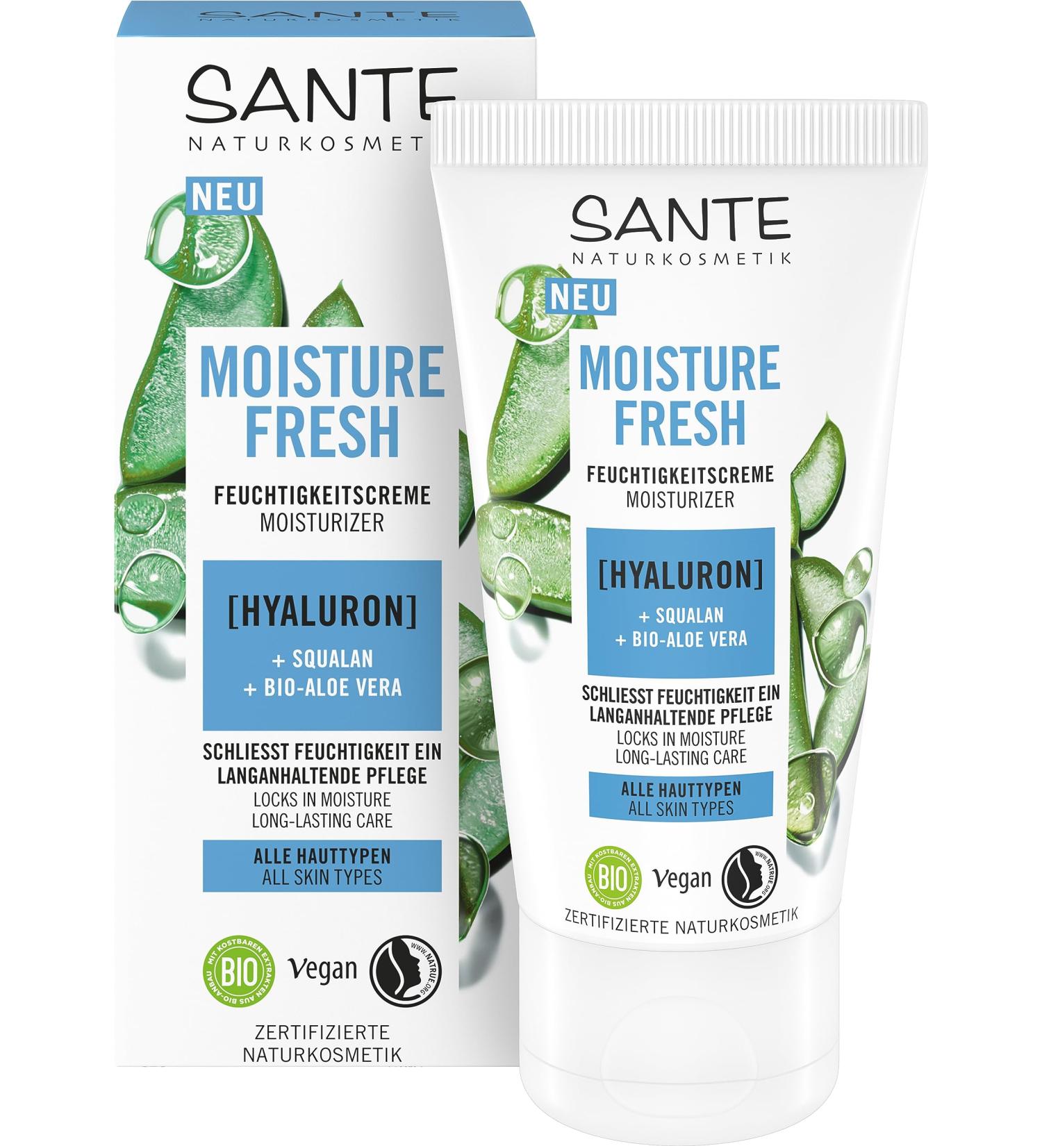 SANTE Naturkosmetik Moisture Fresh Moisturizing cream hyaluronic acid squalane & organic aloe vera 50 ml intensive hydration for dry skin longlasting facial care vegan and 50 ml 1er Pack - Buy Online on GoSupps.com