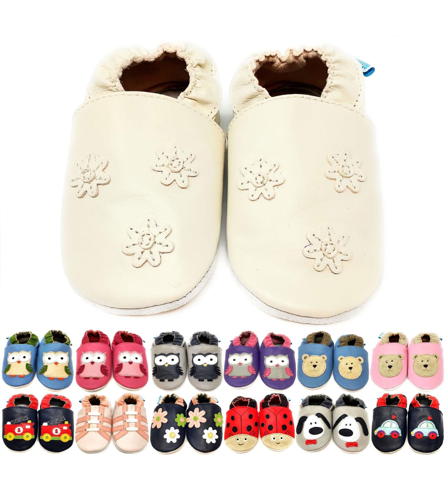 MiniFeet Premium Soft Leather Baby Shoes - Buy 4 Pairs, Get 1 Free! | Toddler Shoes 0-6 Months to 4-5 Years | Cream Daisies - Buy Online on GoSupps.com