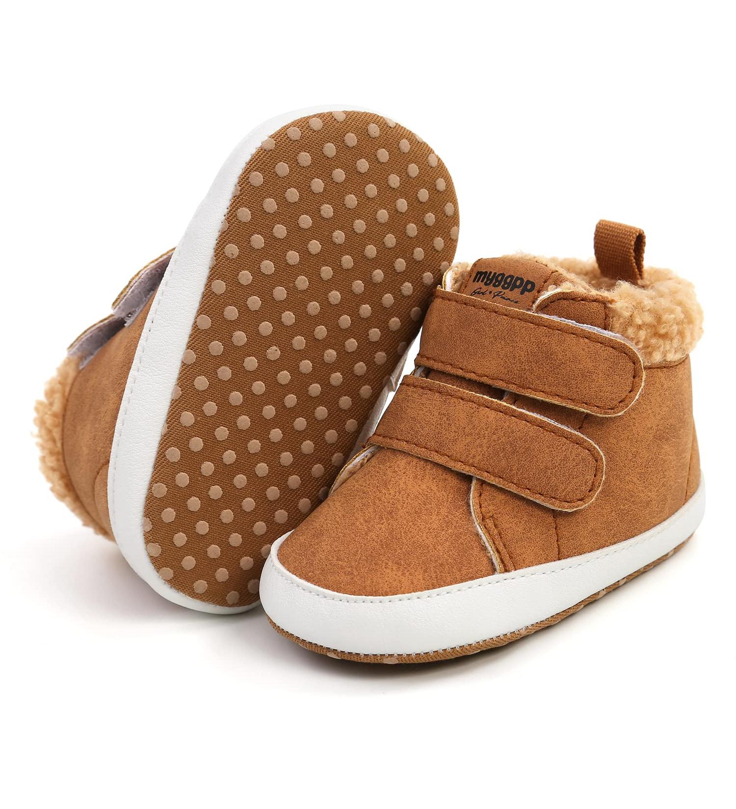 RVROVIC Baby Anti-Slip Sneakers Soft Ankle Boots | Toddler First Walkers | Newborn Crib Shoes 0-6 Months | Brown - Buy Online on GoSupps.com