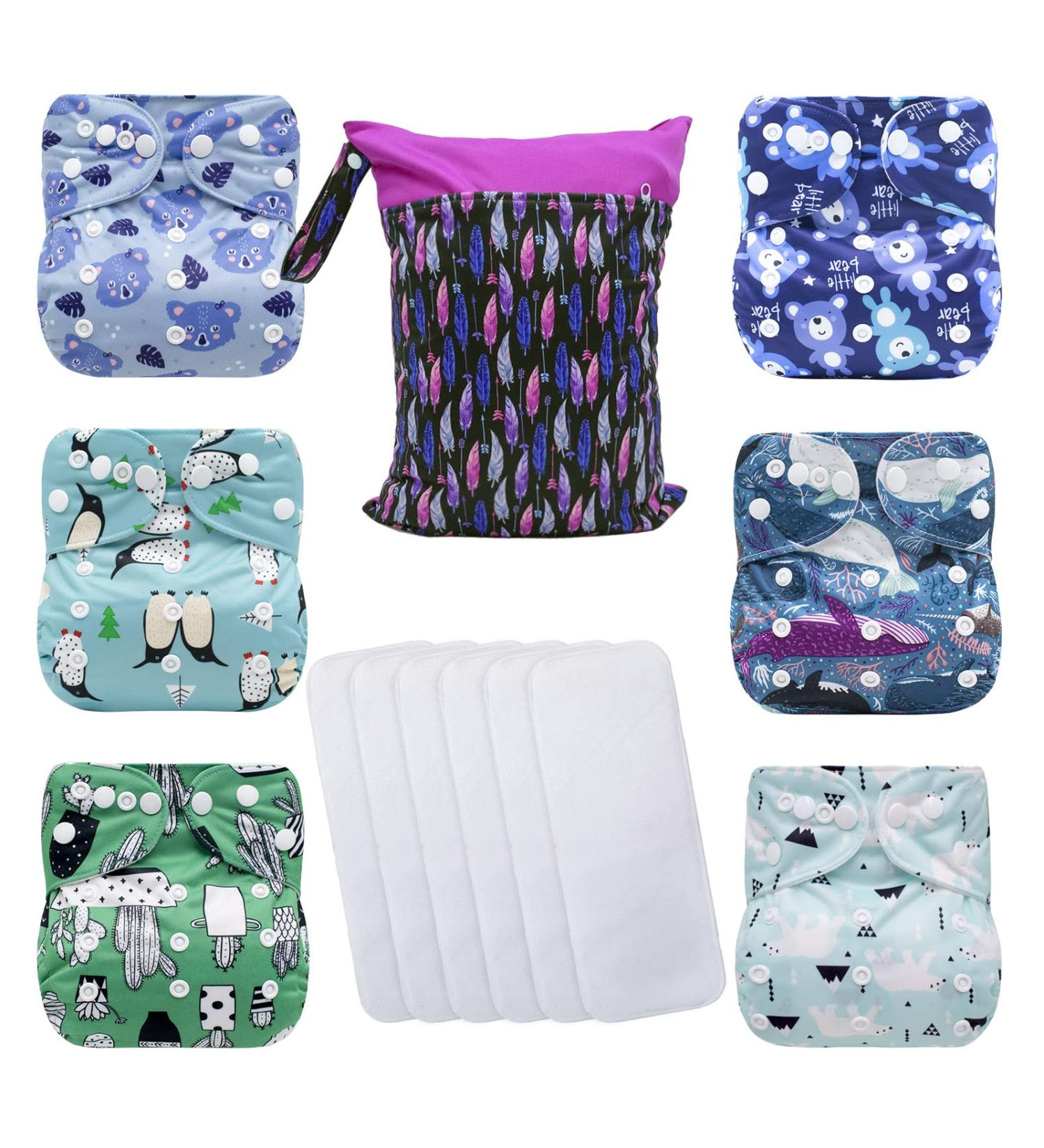 Mumsbest Baby Boy Cloth Diapers 6 Pack - Reusable Washable Nappies with Inserts - Random Color Lucky Bag (Boy) Blue - Buy Online on GoSupps.com