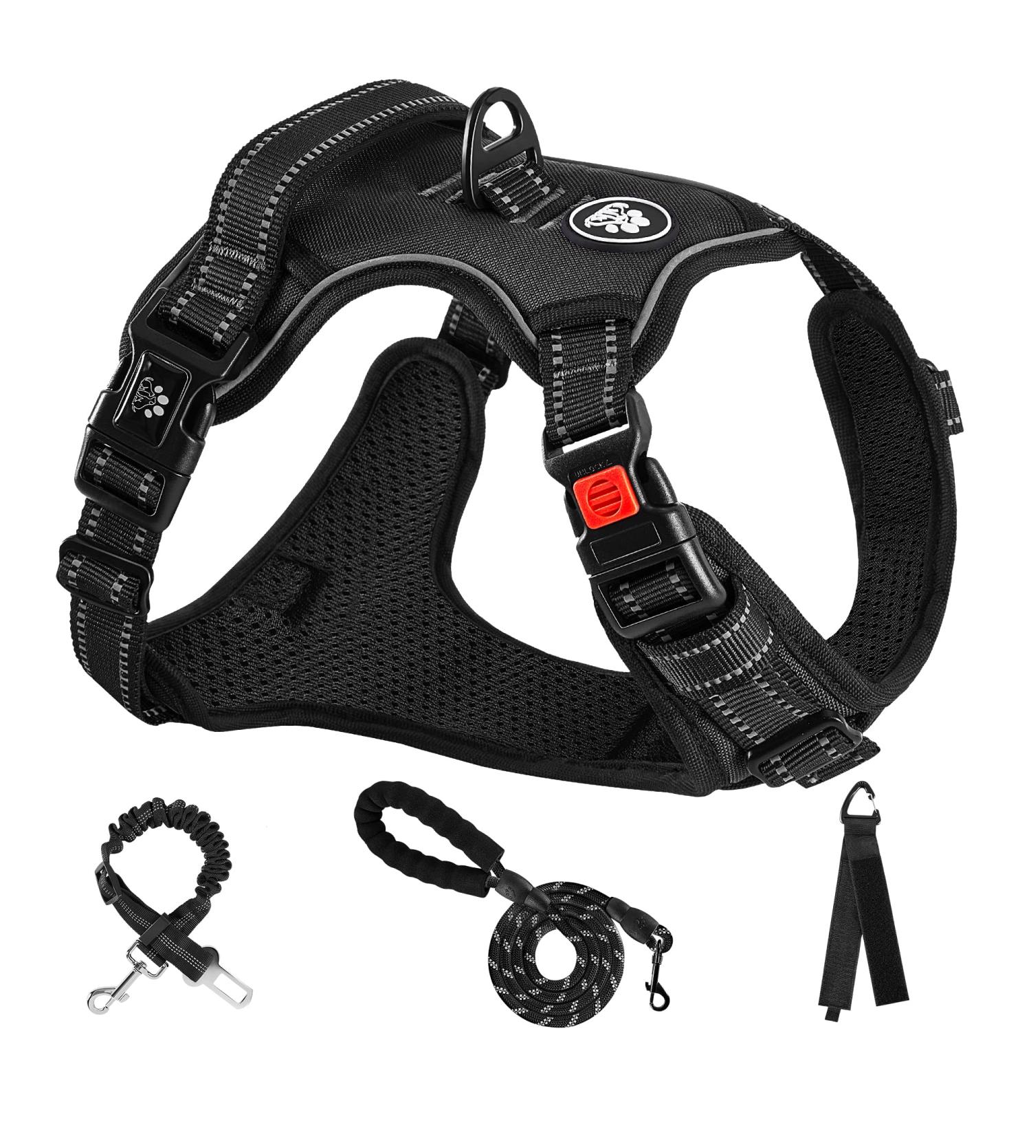 Nestroad Black Dog Harness for Medium-Sized Dogs | Anti-Pull Safety Belt | Neck 33-43cm Chest 43-64cm - Buy Online on GoSupps.com