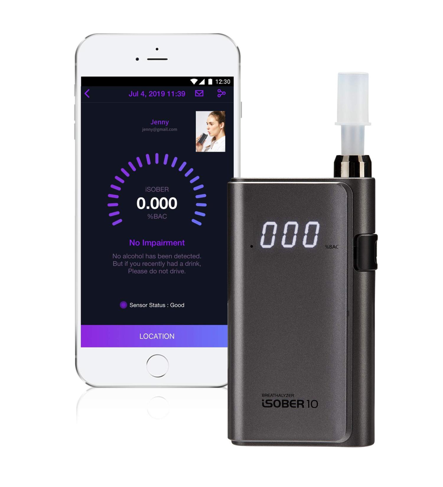 iSOBER 10 Breathalyzer | HSA/FSA Eligible | DOT  NHTSA Compliant Alcohol Tester | Suracell FuelCell Sensor Technology | The Sensor Status Check System Installed - Buy Online on GoSupps.com