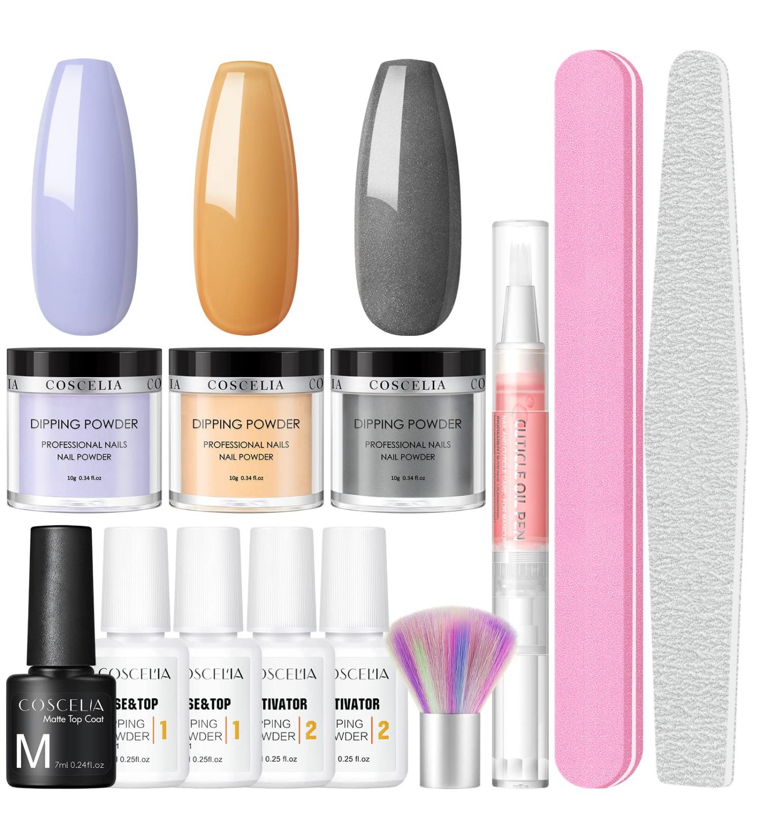COSCELIA 3 Colors Dipping Powder Kit - Base & Top Coat Matte Top Coat Activator | Perfect Manicure Set for Nail Lovers - Shop Now! - Buy Online on GoSupps.com
