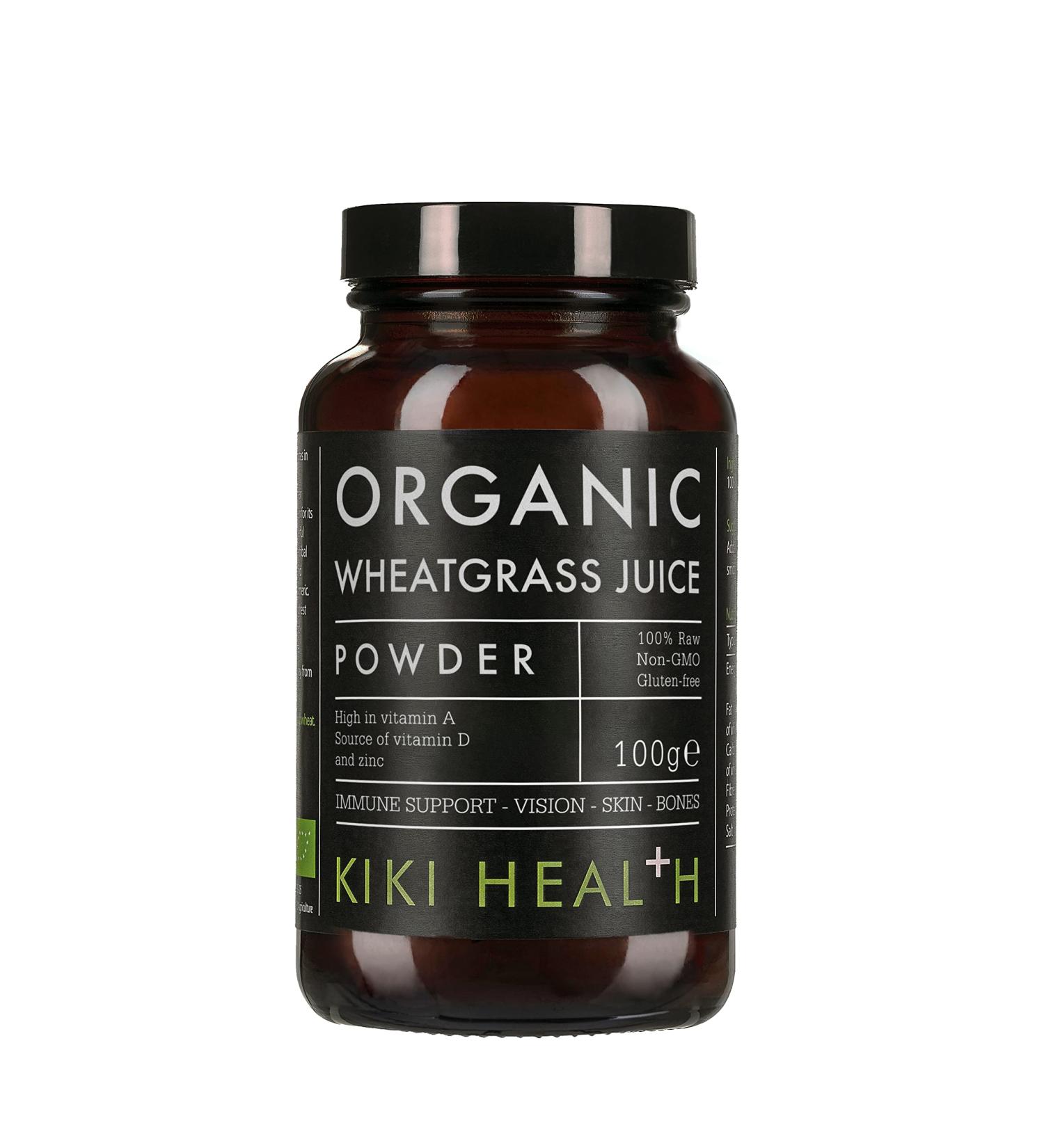 KIKI Health Organic Wheatgrass Juice Powder 100g - High Chlorophyll & Vitamin Content for Immune System, Vision & Skin - Non-GMO & Gluten Free - Buy Online on GoSupps.com
