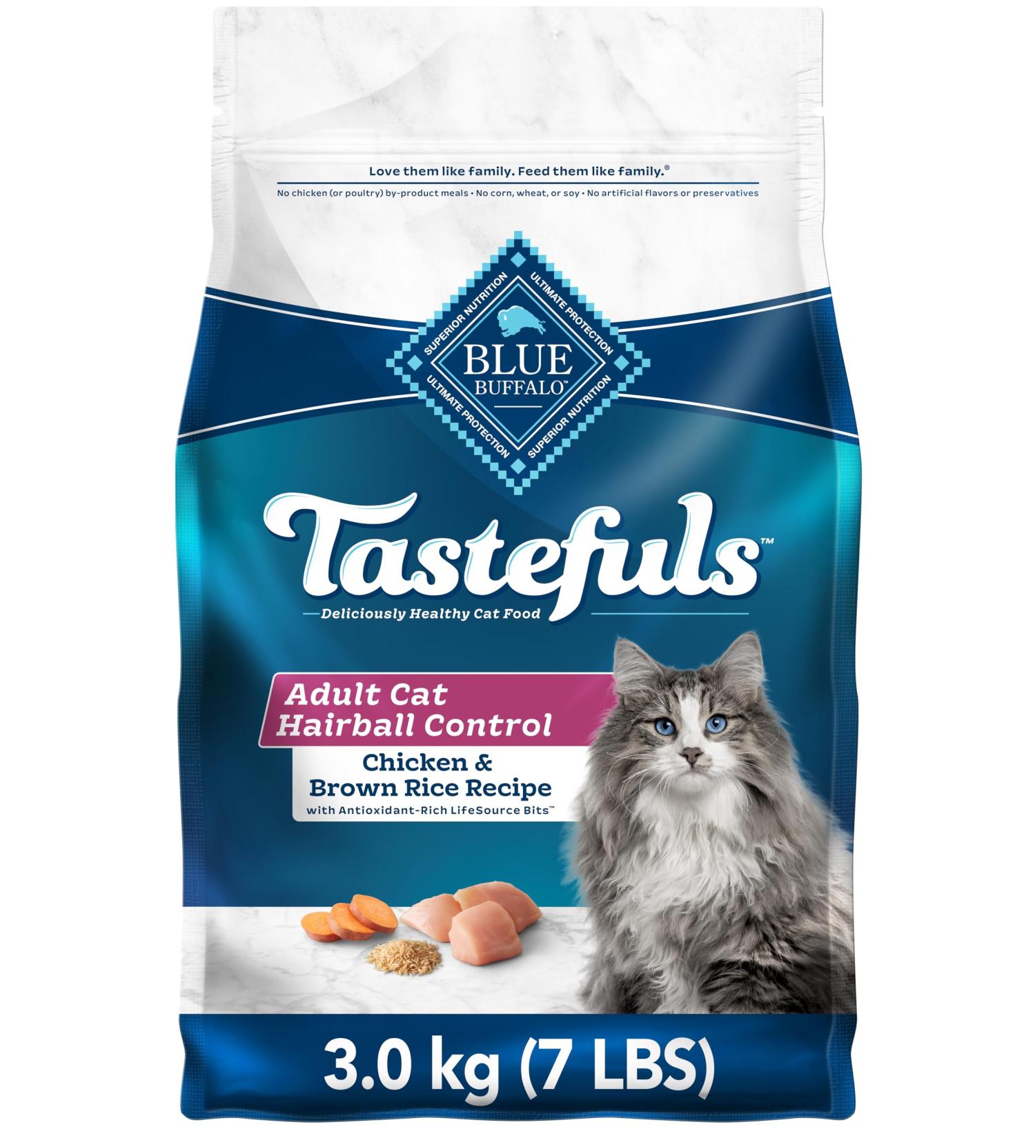 Blue Buffalo Indoor Hairball Control Natural Adult Dry Cat Food Chicken And Brown Rice 3.1kg bag - Medium Bag kibble Medium Bag Hairball Control - Buy Online on GoSupps.com