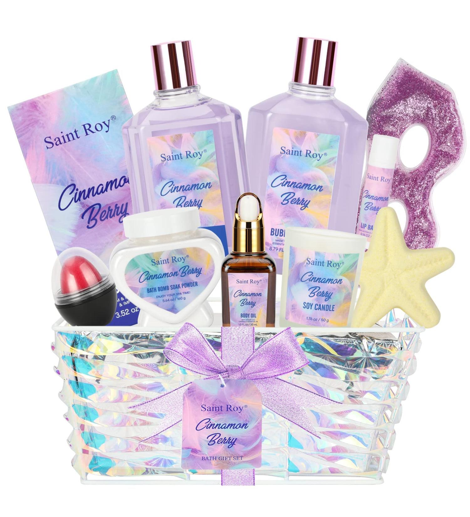Cinnamon Berry Spa Gift Set for Women - 11Pcs Bath and Body Gift Set | Relaxing Birthday Gifts with Bubble Bath, Body Oil, Candle & More - Buy Online on GoSupps.com
