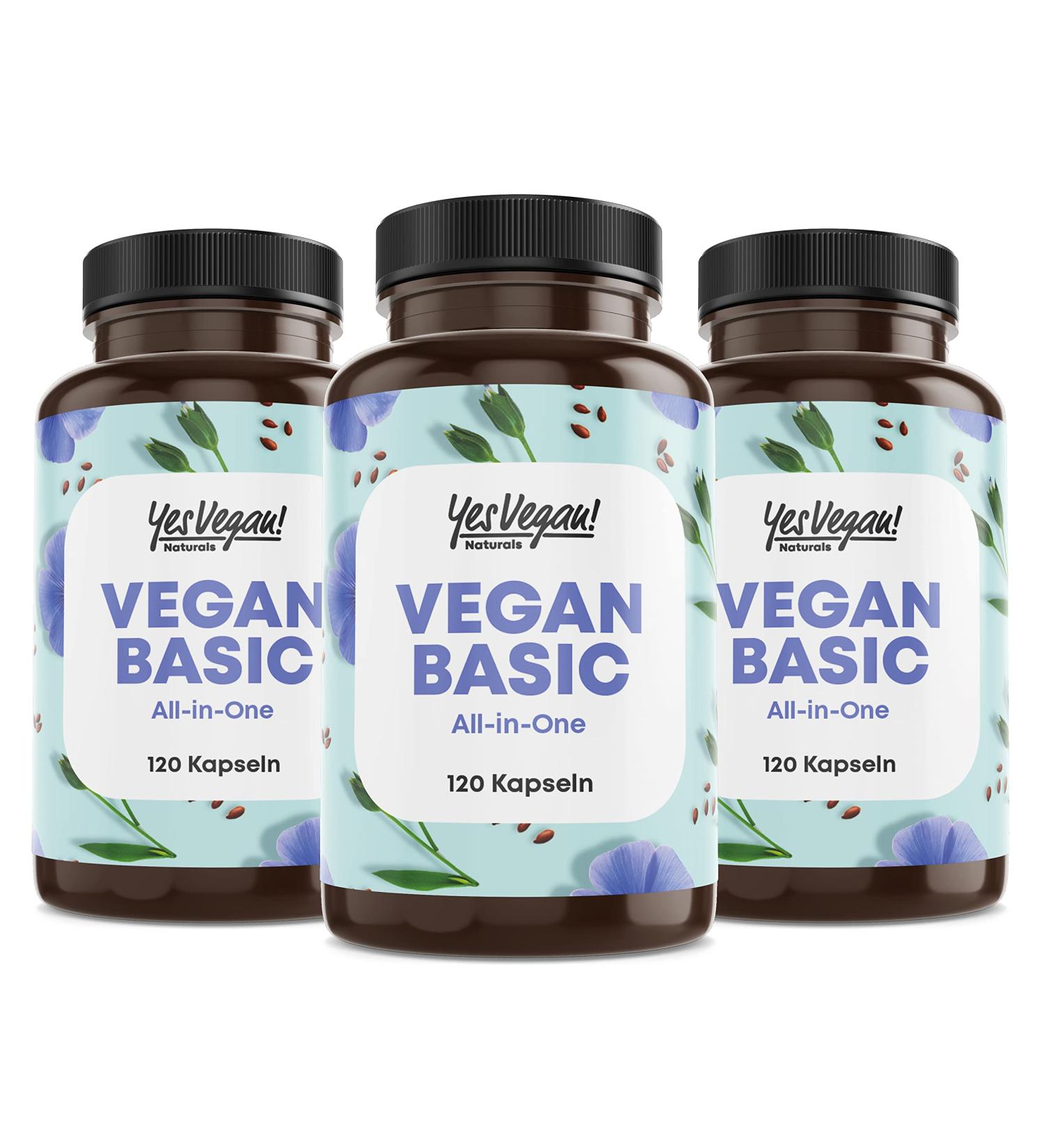 3x Vegan Complex: B12 K2 D3 Iron Zinc Selenium & Omega 3 - 120 Capsules (3 Pack) | Ideal Vegan Supplements for Vegetarians - Buy Online on GoSupps.com