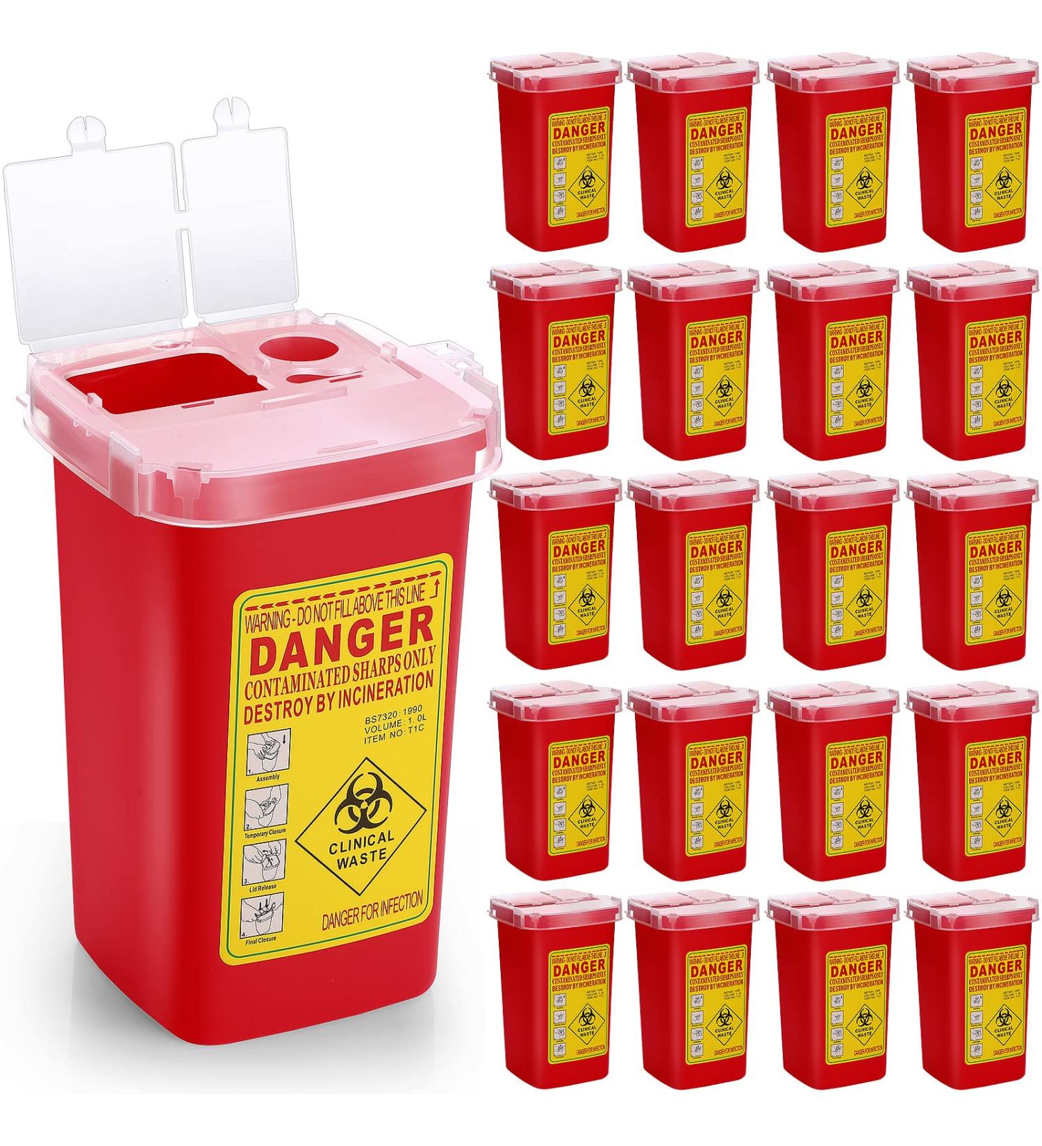 20 Pcs 1 Quart Flip Top Sharps Container - Small Portable Disposal Bin for Tattoo Parlors, Office, Barbershop, Home & Travel - Red, 6x4x3 - Buy Online on GoSupps.com