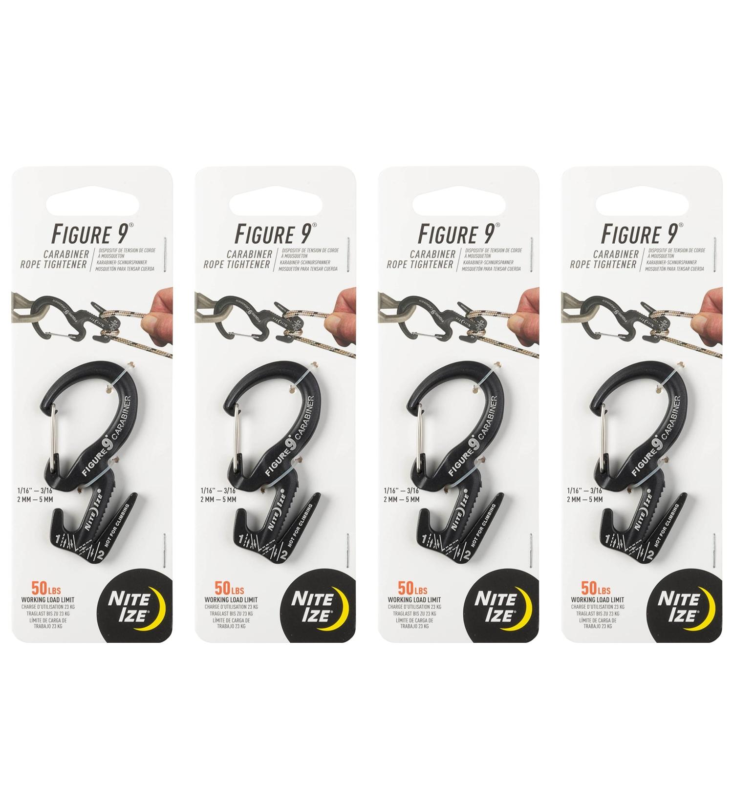 Nite Ize Figure 9 Carabiner Rope Tightener Small - Black 4-Pack - Buy Online on GoSupps.com