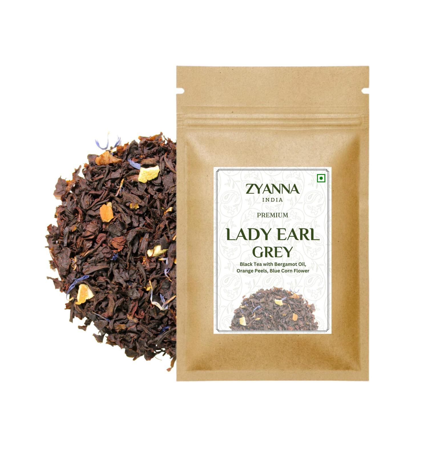 Zyanna Lady Earl Grey Tea - Premium Black Tea with Bergamot Oil Orange Peels(3.53oz-100g-50 Cups) Loose Tea-Eco Friendly Packing-Natural Ingredients-Brew Hot or Iced Tea - Buy Online on GoSupps.com