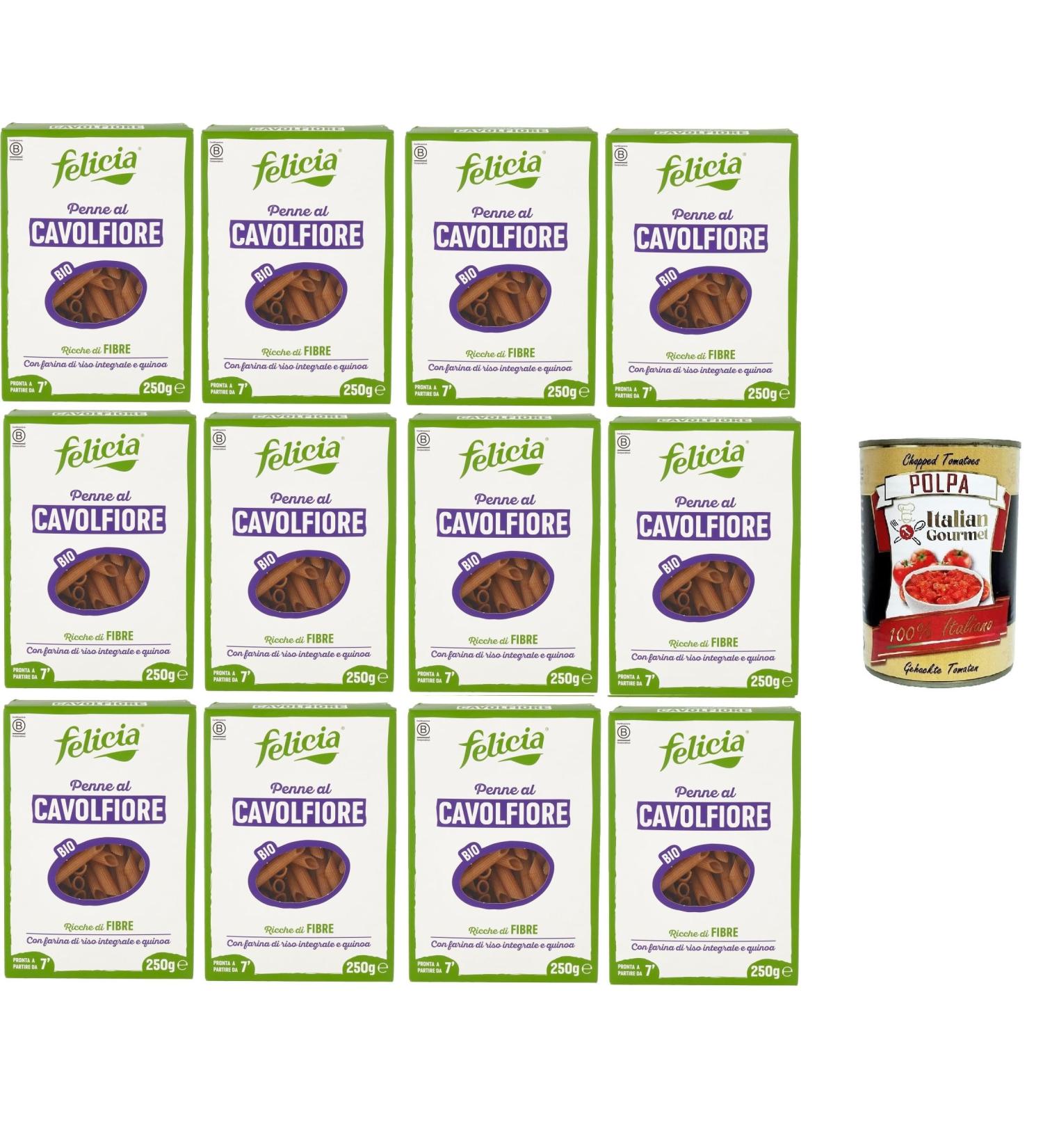 Italian Gourmet E.R. Felicia Penne al Caulifiore With brown rice flour and quinoa penne of cauliflower with brown rice flour and quinoa 12 x 250g + Italian Gourmet pulp 400g - Buy Online on GoSupps.com