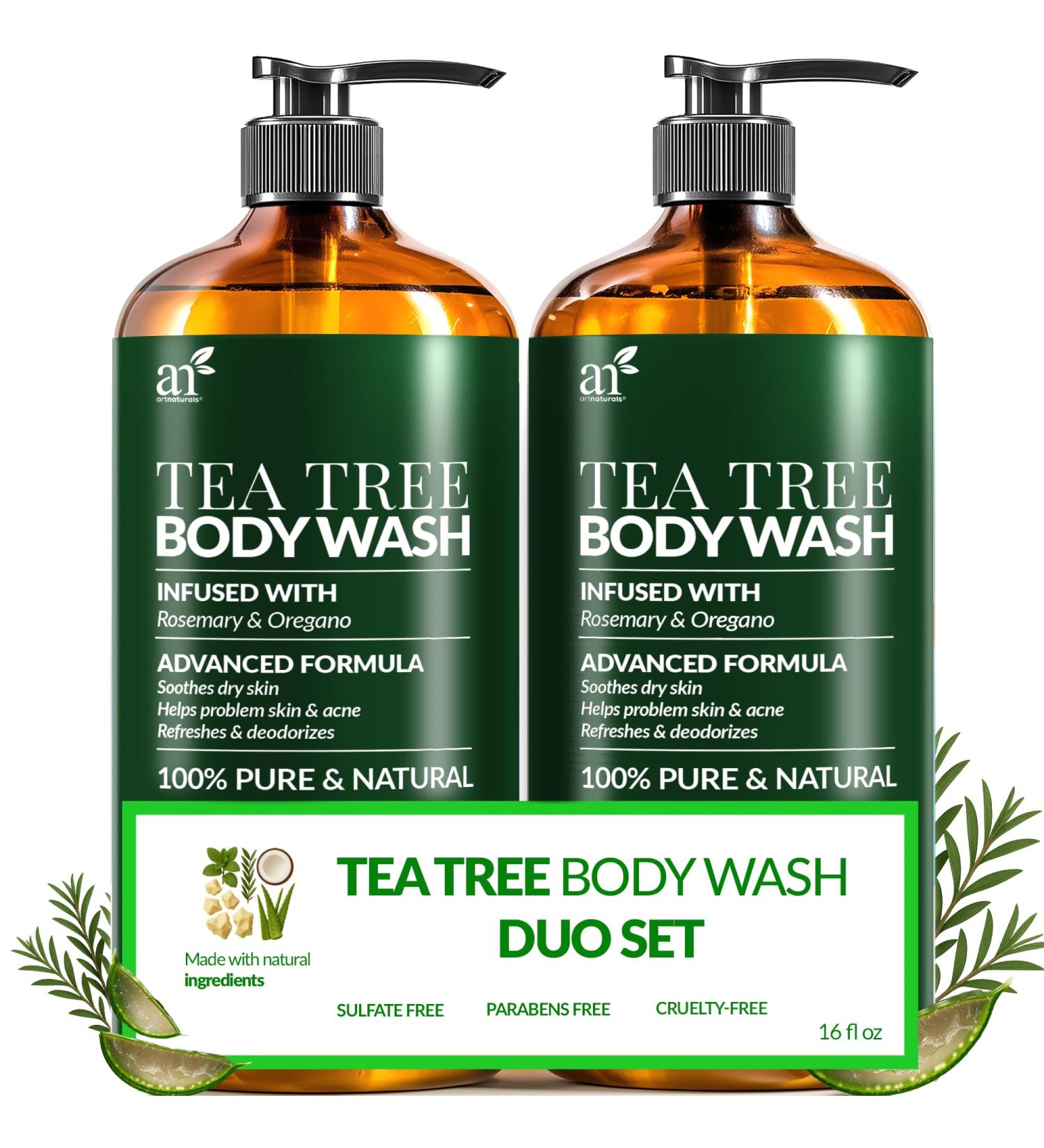 Artnaturals Antibacterial Tea Tree Oil Body Wash For Men & Women Remedy Soap Extra Strength - Helps Treat Acne, Athletes foot, Eczema, Toenail Fungus & Jock Itch & Ringworm (16 Fl Oz (Pack of 2) - Buy Online on GoSupps.com