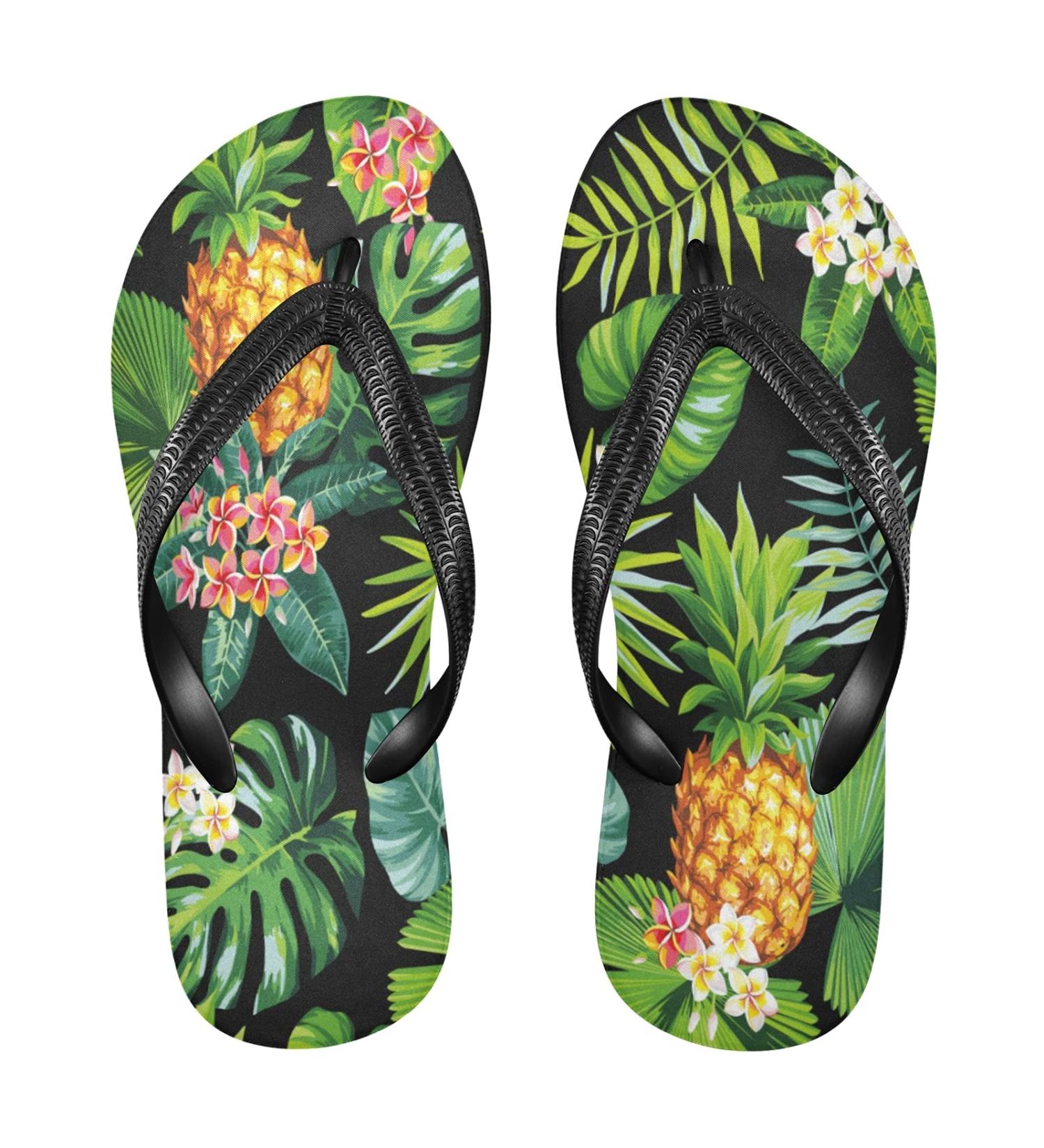 Mnsruu Tropical Palm Leaf Flamingo Flip Flops - Multi-Color Sandals for Home Hotel Spa & Travel - XS for Men & Women - Buy Online on GoSupps.com