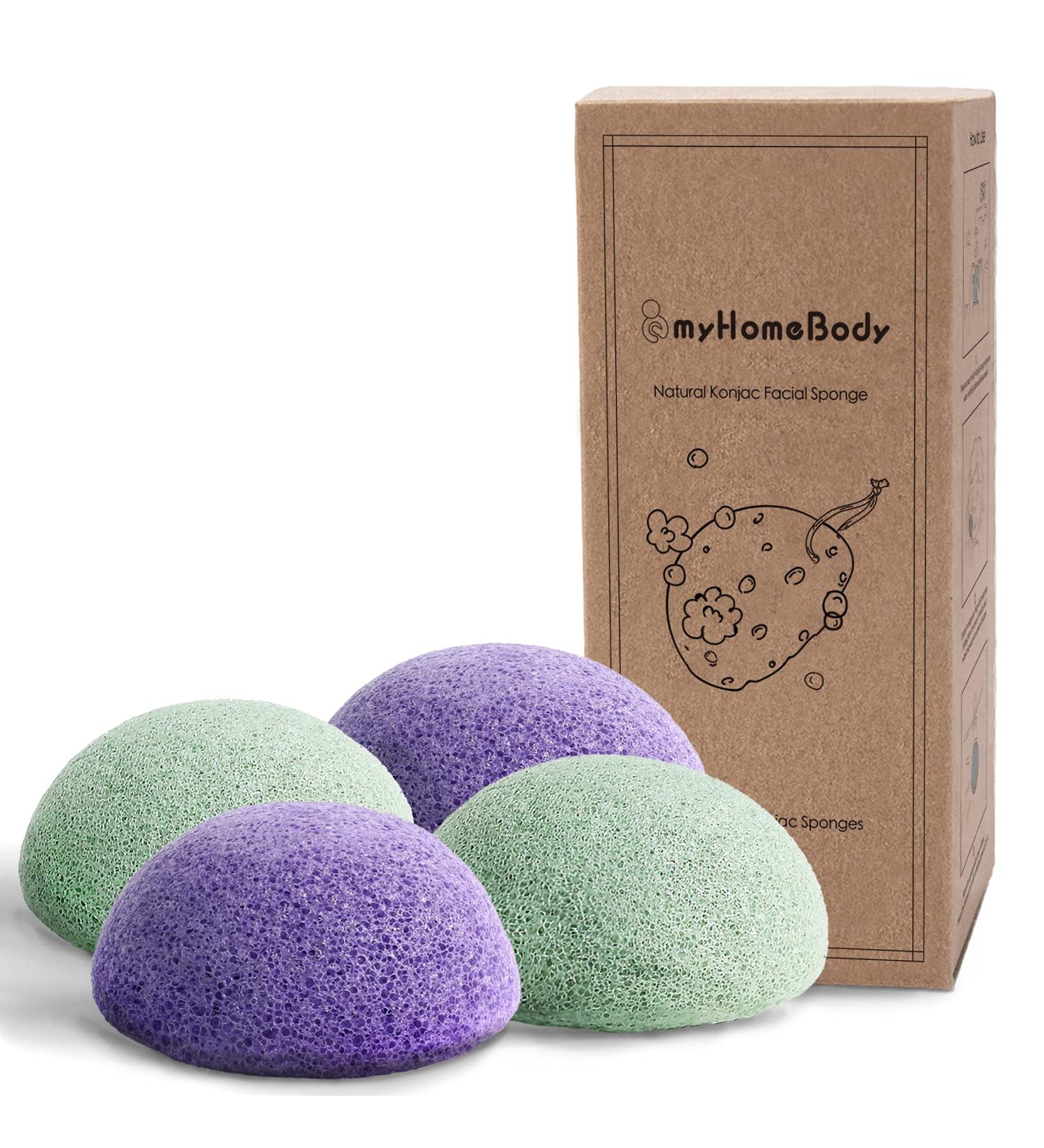 myHomeBody Natural Konjac Facial Sponges - Gentle Cleansing and Exfoliation (Violet Lavender Sage Green) - Buy Online on GoSupps.com