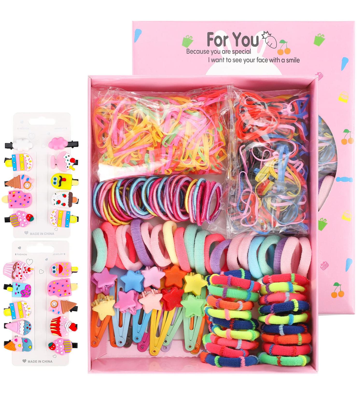 800 Pcs Girls Hair Accessories Set | Hair Ties, Clips, Elastic Bands for Kids, Teens, Toddlers | With Storage Box | Various Styles - Buy Online on GoSupps.com