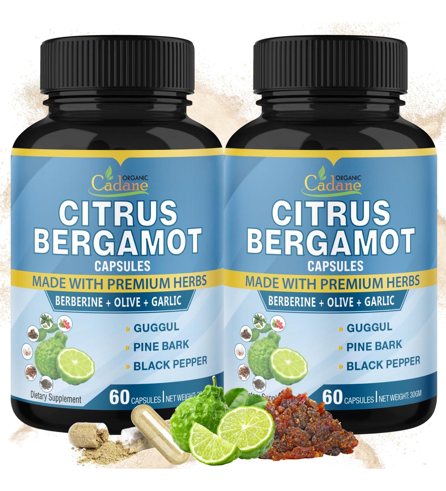 Cadane 2 Packs Citrus Bergamot Extract Capsules with Berberine Olive Guggul Garlic Pine Bark Black Pepper | 4 Months Supply - Buy Online on GoSupps.com