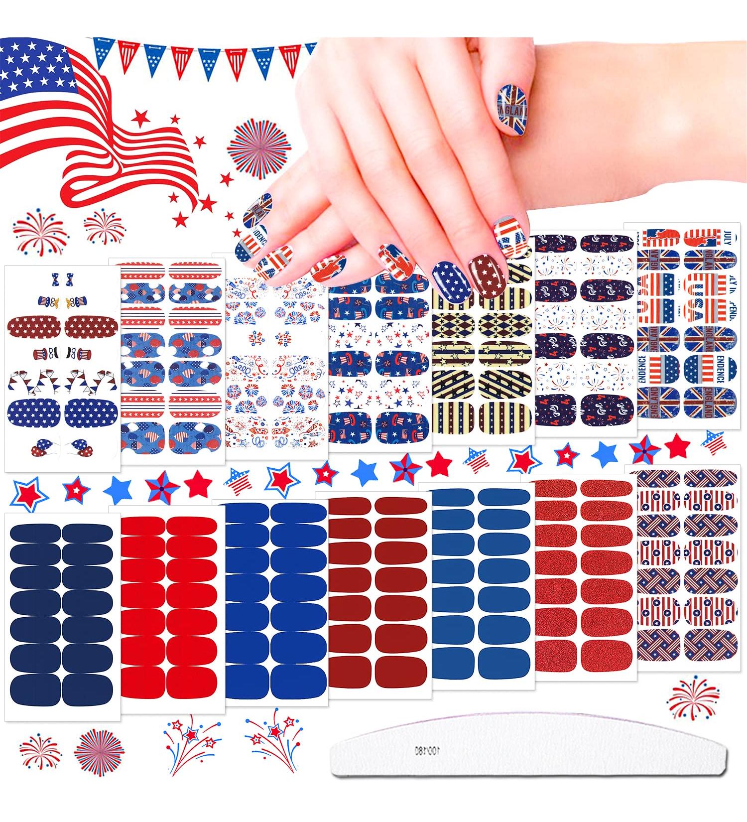 JERCLITY 4th of July Nail Wraps - Patriotic American Flag Nail Strips with Nail File - Buy Online on GoSupps.com