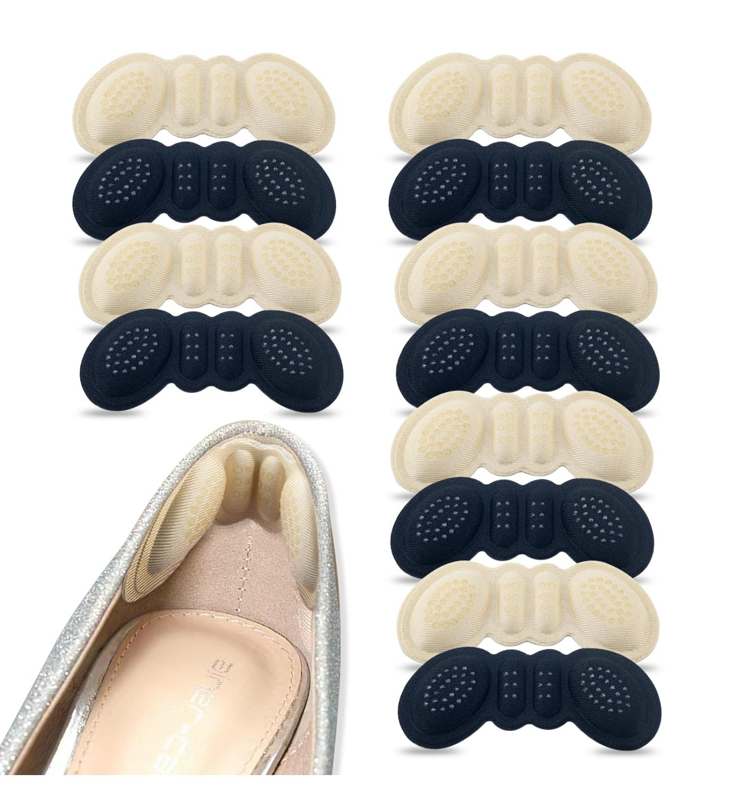8 Pairs Anti-Slip Heel Pads for Loose Shoes | Heel Grips for Men & Women | Cushioned Inserts to Prevent Rubbing & Blisters - Black & Beige - Buy Online on GoSupps.com