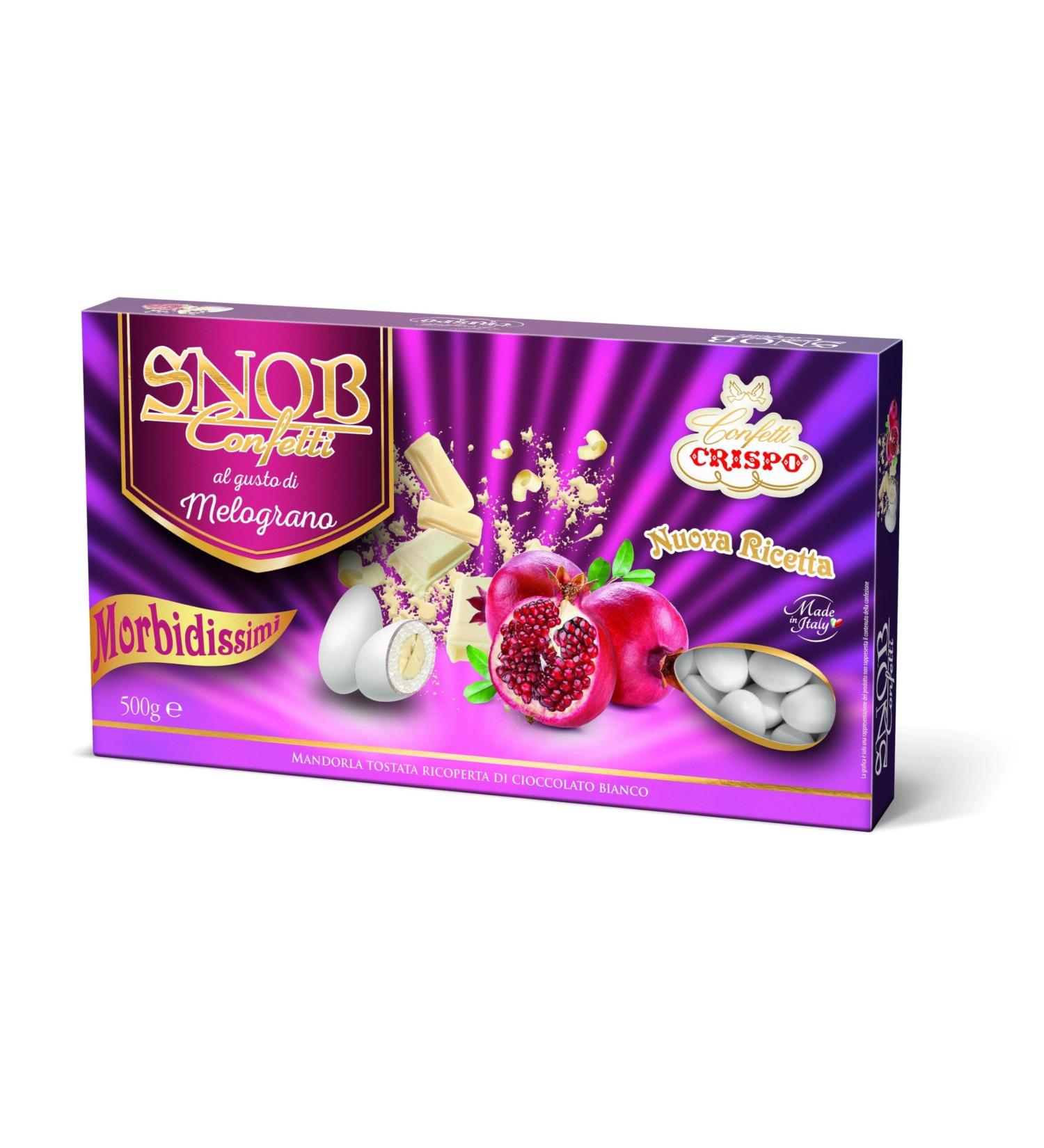 CRISPO CRISPO SNOB Dragees 500g MELOGRANO FLAVOR WITH TOASTED ALMOND COVERED IN BANCO CHOCOLATE
