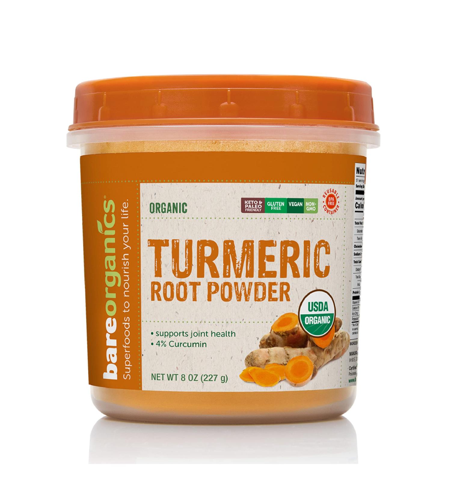 BareOrganics Turmeric Root Powder 8 Oz - Superfood Dietary Supplement - Buy Online on GoSupps.com