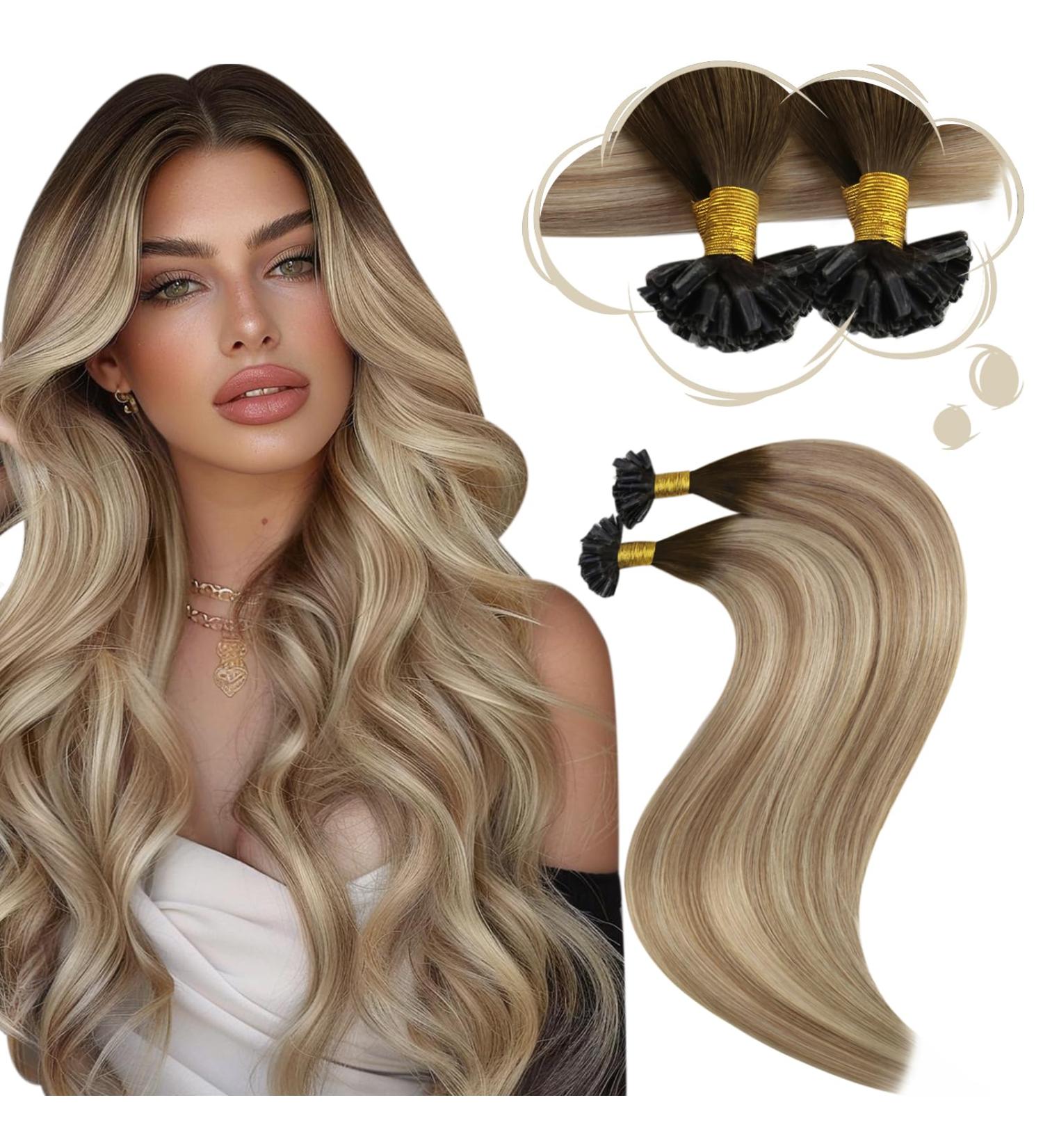 Moresoo Remy Real Hair Extensions - 55cm Hot Fusion U-Tip Bondings in Dark Brown to Blonde #3/8/22 - 50g 1g/s Real Hair Extensions - Buy Online on GoSupps.com