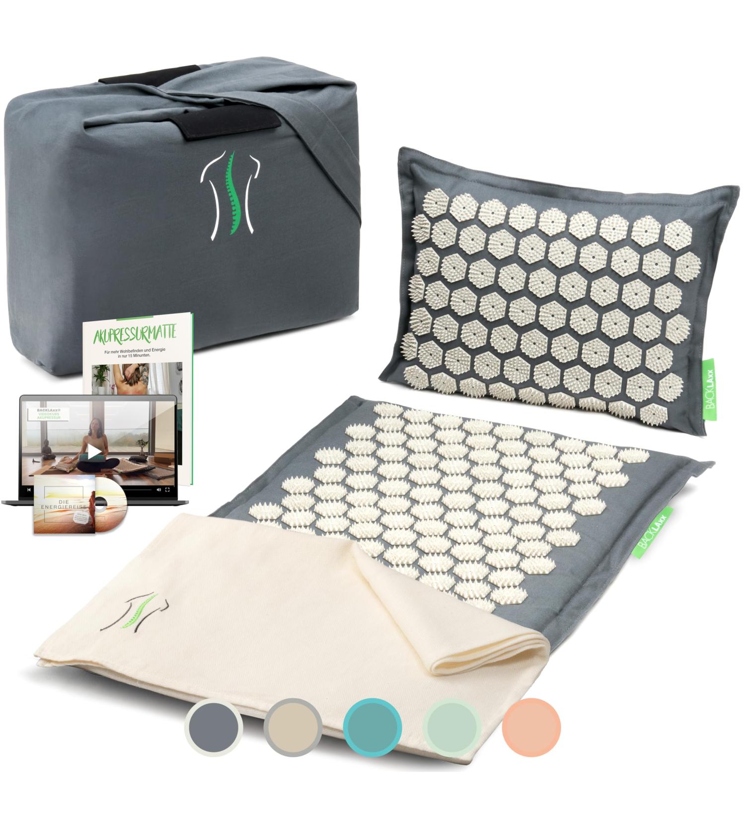 Buy Backlaxx Acupressure Mat & Pillow for Neck & Shoulder Relief | Gray Massage Mat for Relaxation | International Shipping Available - Buy Online on GoSupps.com
