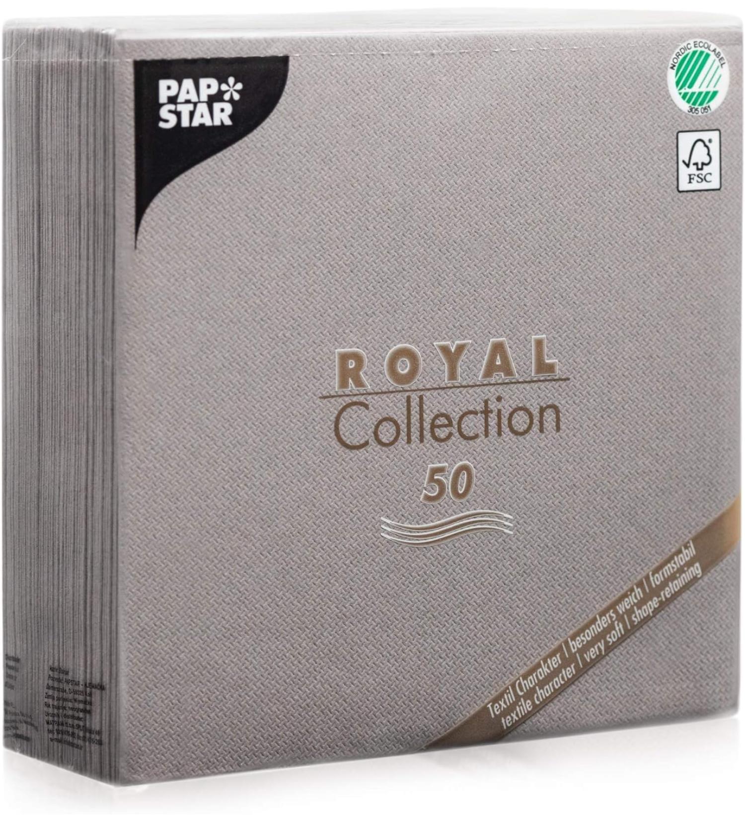 50 Royal Collection Grey Fabric Look Napkins | 1/4 Fold 40x40 cm | Premium Quality for Elegant Dining - Buy Online on GoSupps.com