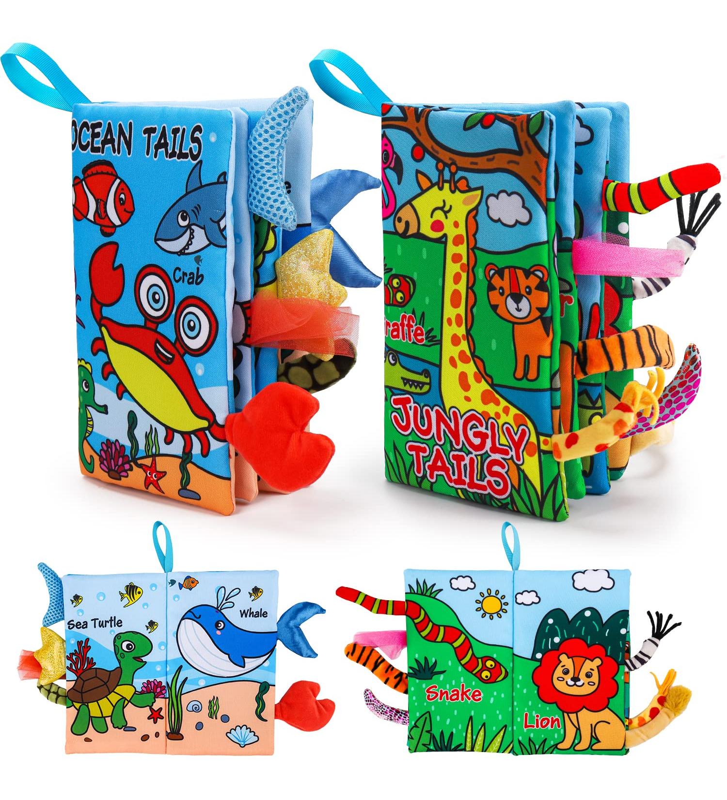 High Contrast Sensory Baby Books 2-Pack | Soft Cloth, Crinkle, Teething Toys for 0-18 Months | Travel & Tummy Time Essentials | Marine & Jungly Animal Designs - Buy Online on GoSupps.com